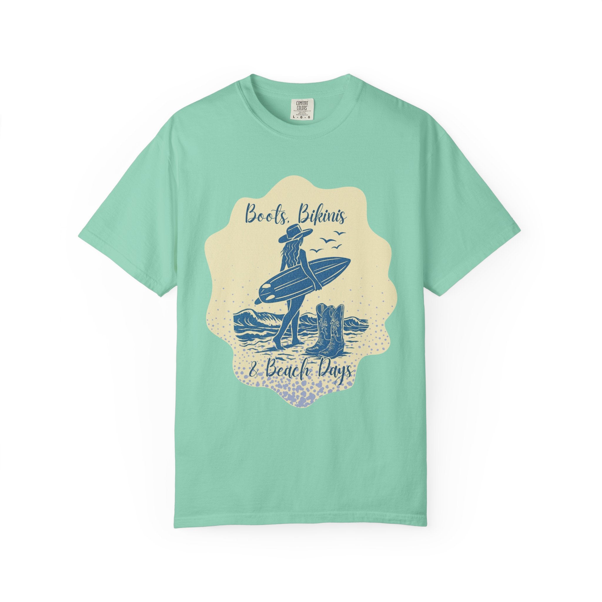 Textured Surf Vibes T-Shirt — 'Beach, Bikinis & Beach Days' Vintage Surf Graphic