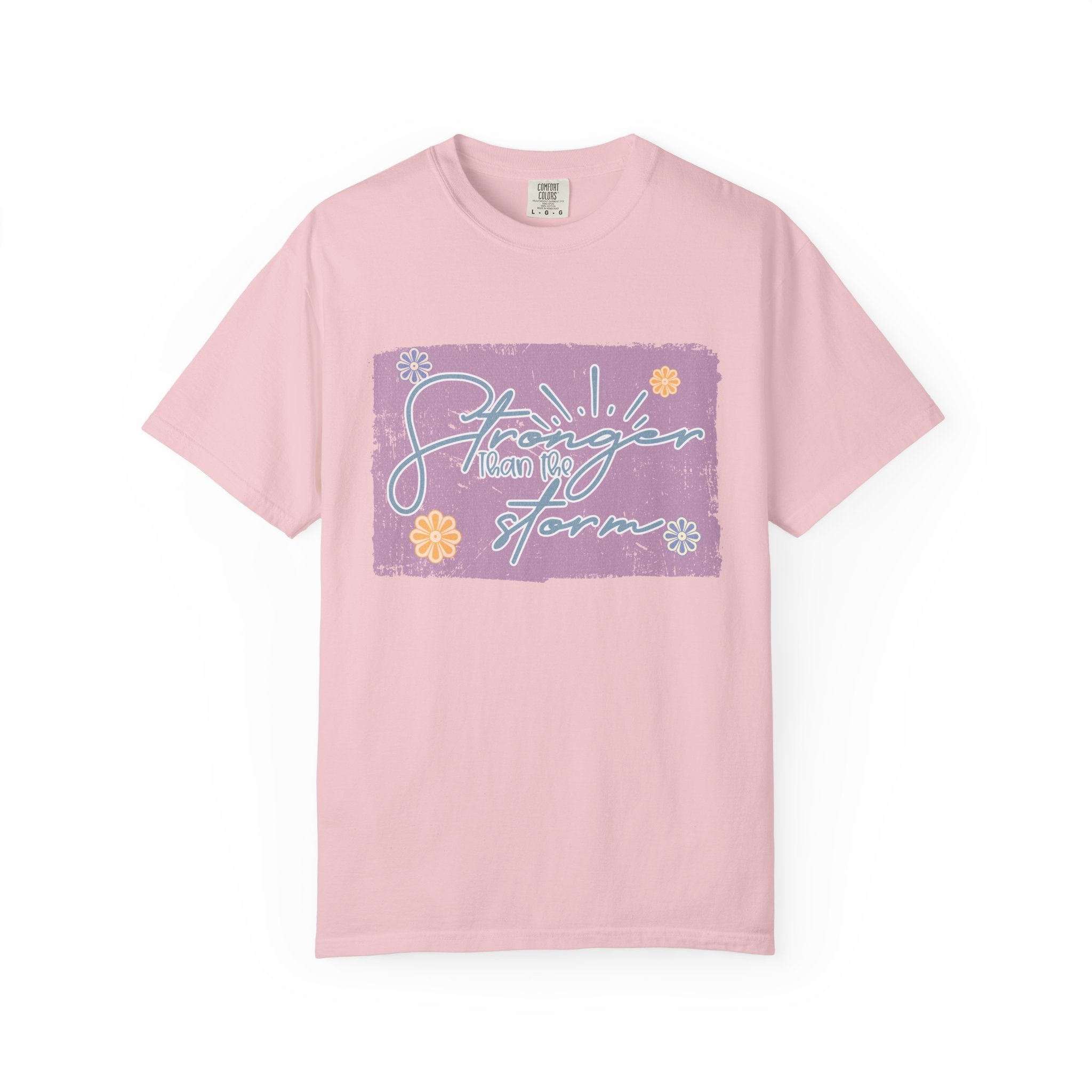 Stronger Than The Storm T-shirt |Textured Floral Script Graphic