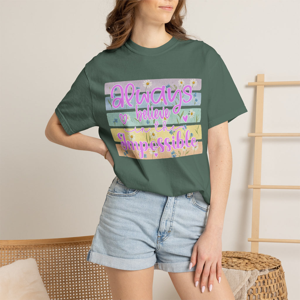 Textured Always Believe Impossible T-Shirt — Pastel Inspirational Graphic Tee