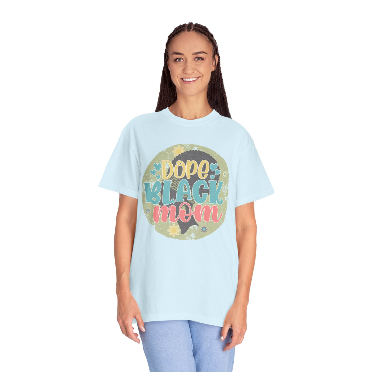 Dope Black Mom Textured T-Shirt — Floral Retro Graphic Tee for Moms