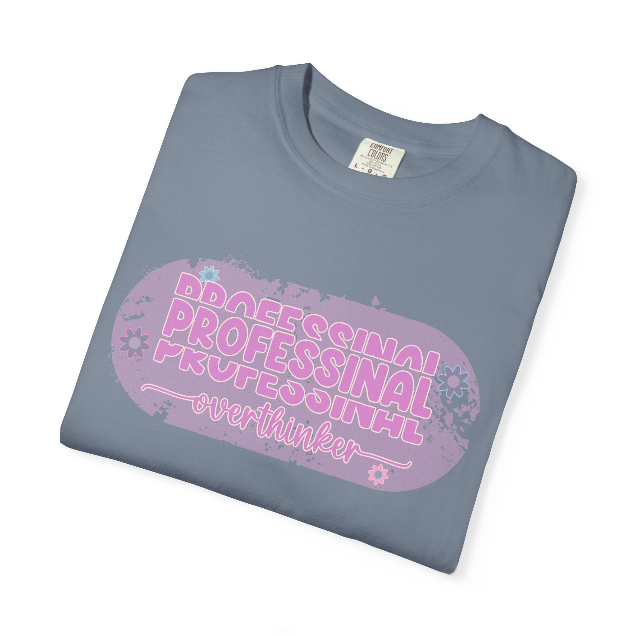 Professional Overthinker  Floral Textured T-Shirt — Retro Pink Graphic Tee