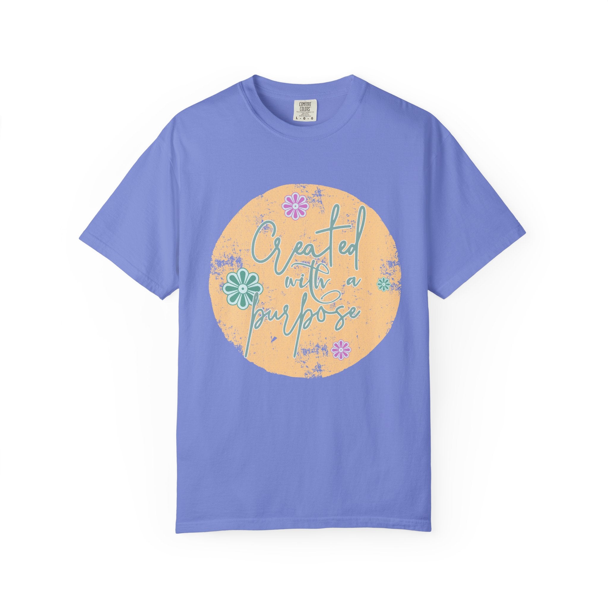 Created with a Purpose T-shirt |Textured Floral Handlettering Circle Design