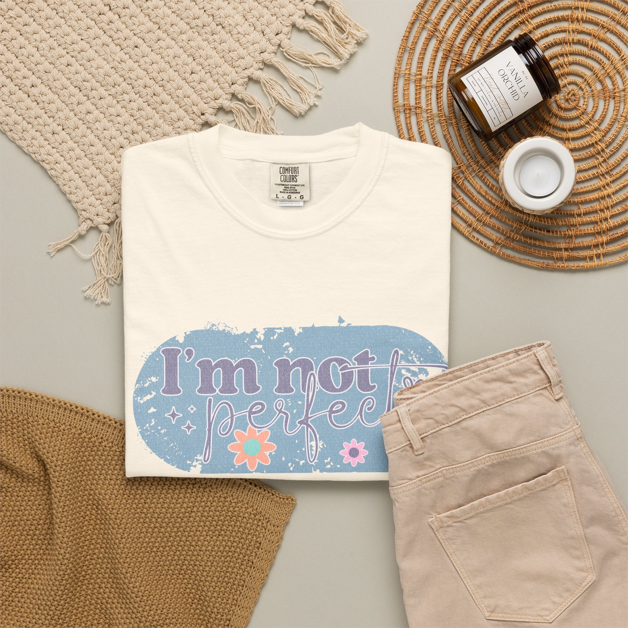 I'm Not Perfect Textured T-Shirt — Retro Floral Lazy Day Tee