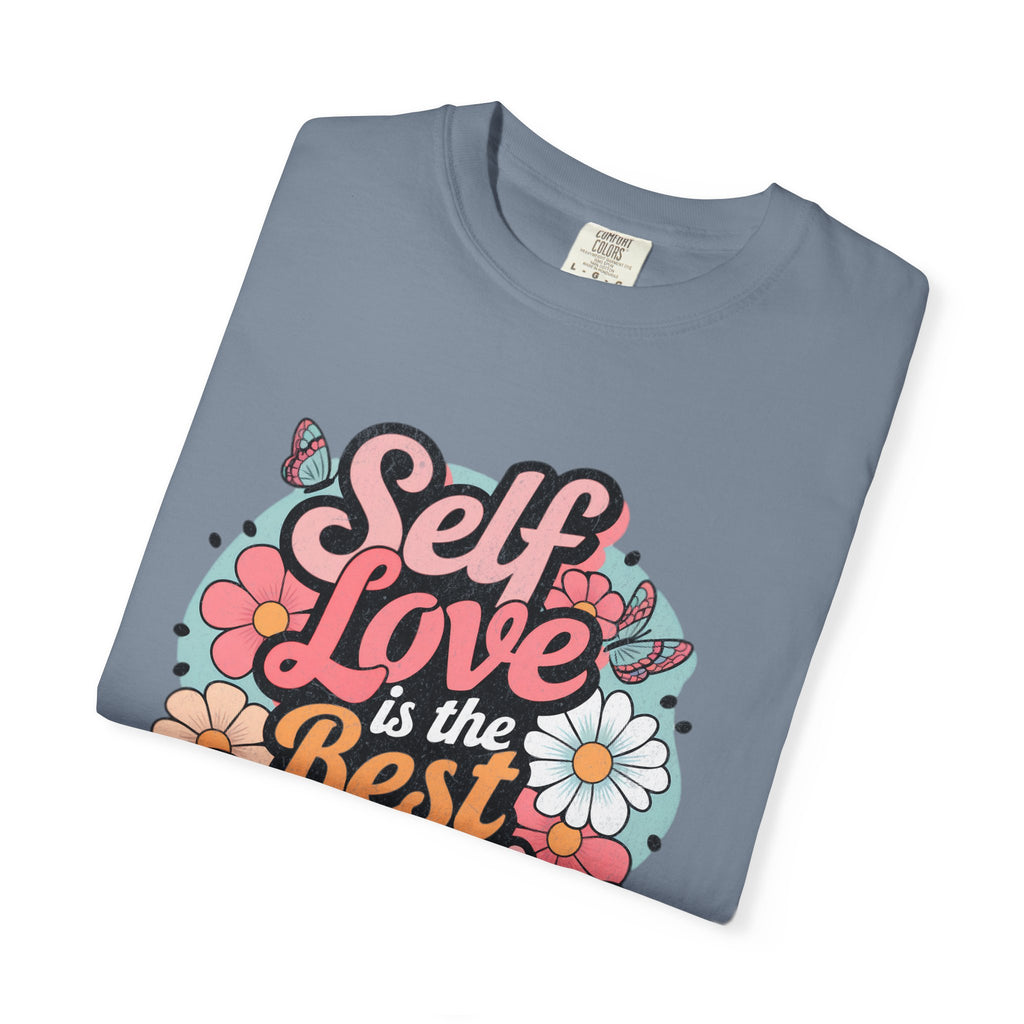 Self Love is the Best Medicine T-Shirt |Textured Floral Script Mental Health Design