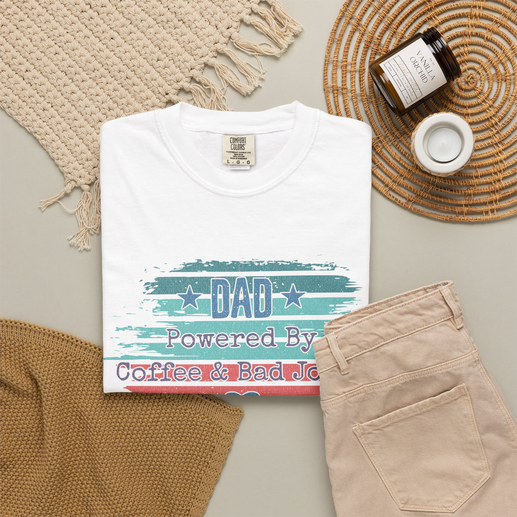 Dad "Powered by Coffee & Bad Jokers" Textured T-Shirt