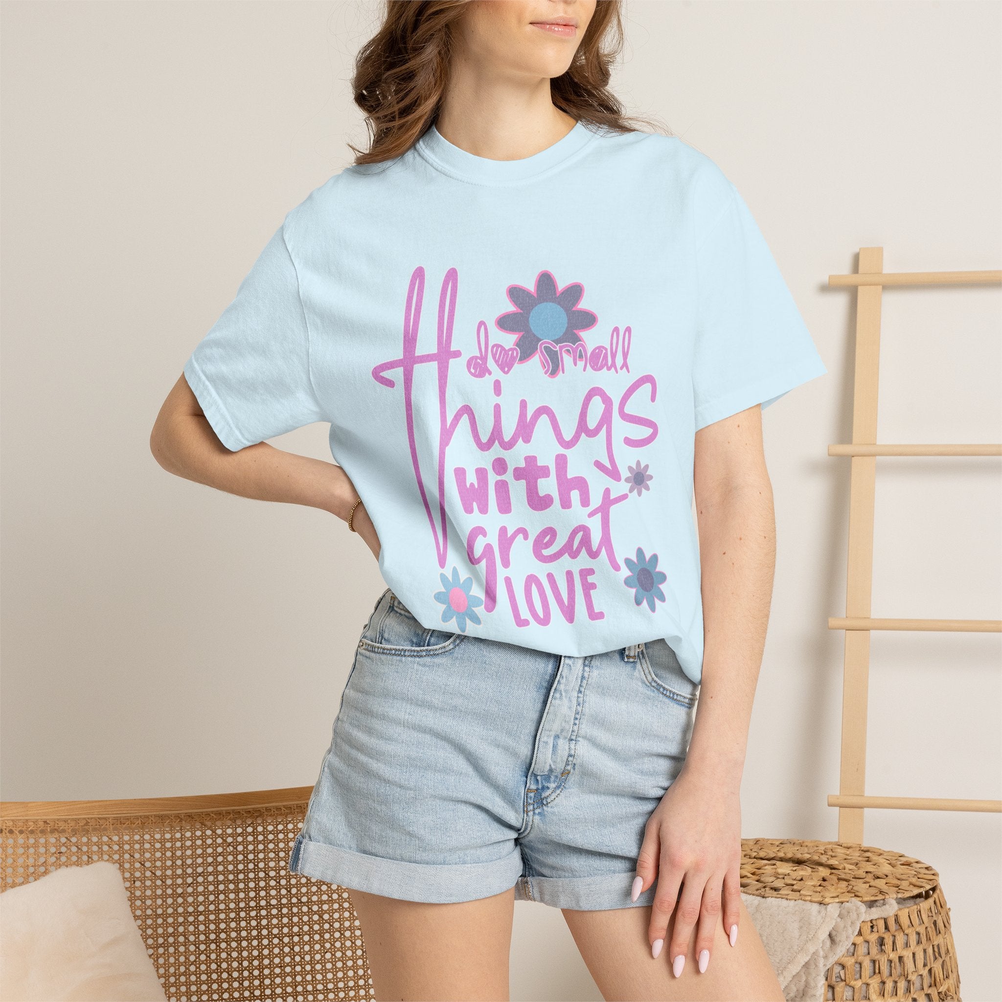 Textured T-Shirt — Do Small Things With Great Love Floral Script