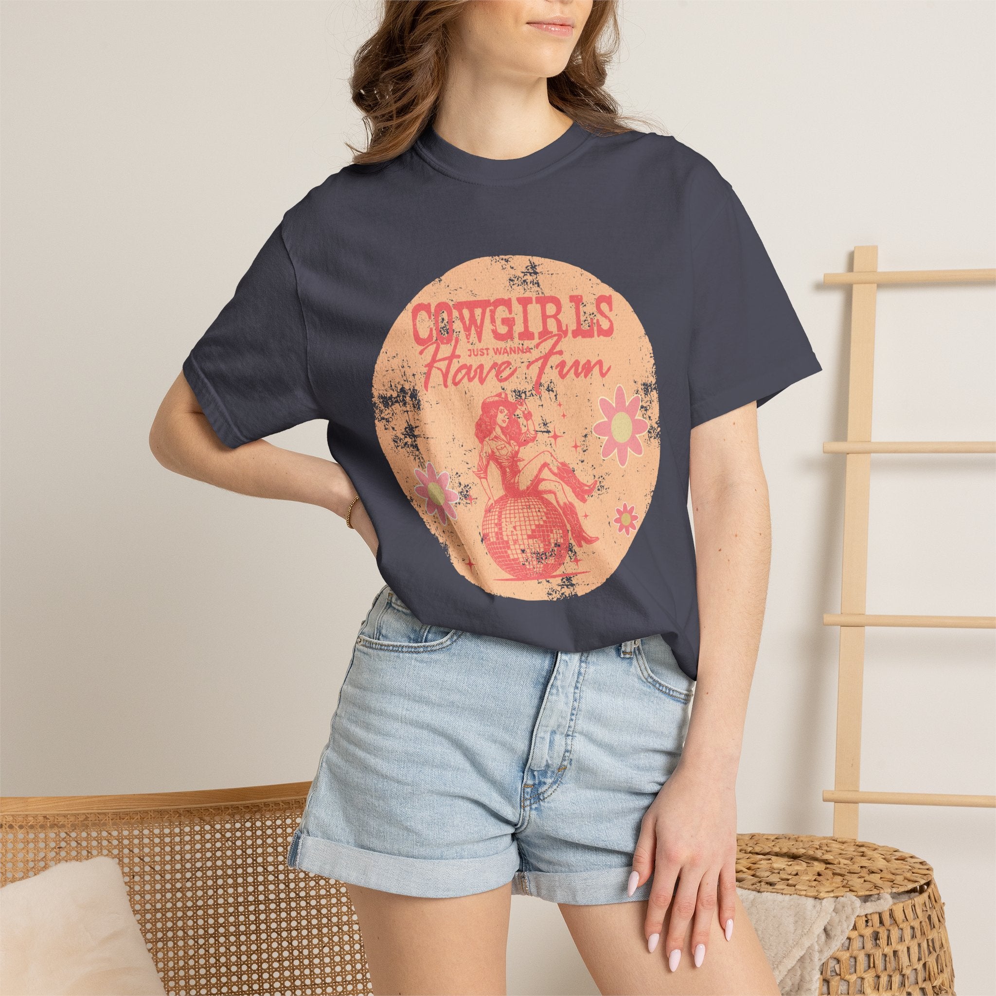Cowgirls Just Wanna Have Fun Textured Retro Graphic T-Shirt