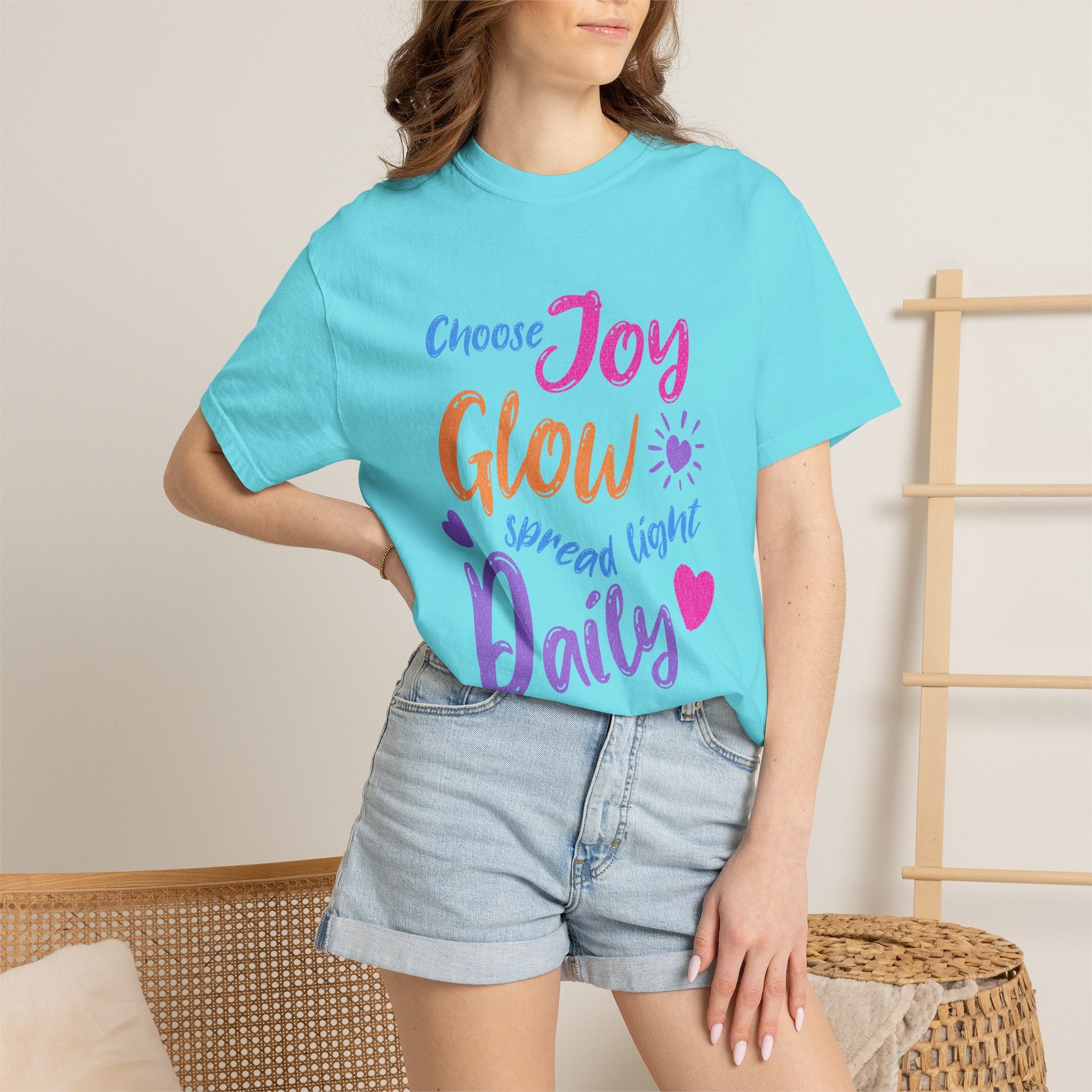 Textured Choose Joy Glow Spread Light Daily T-Shirt — Inspirational Positive Message Tee