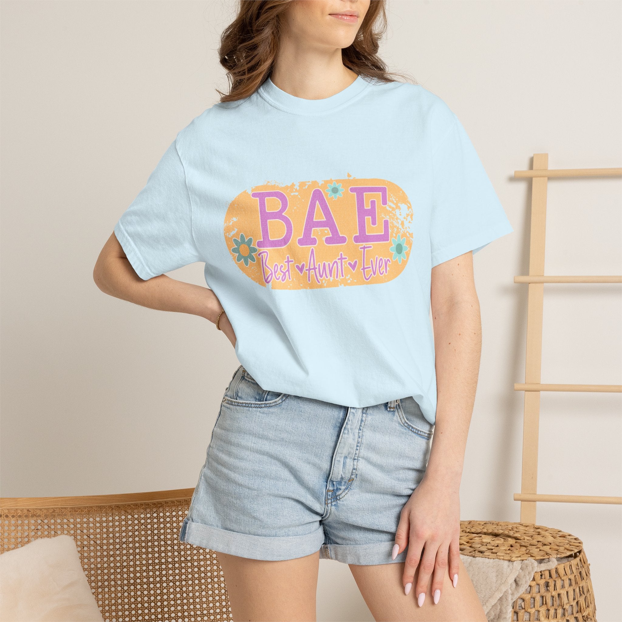 BAE Best Aunt Ever Textured T-Shirt — Floral Retro Graphic Tee for Cool Aunts