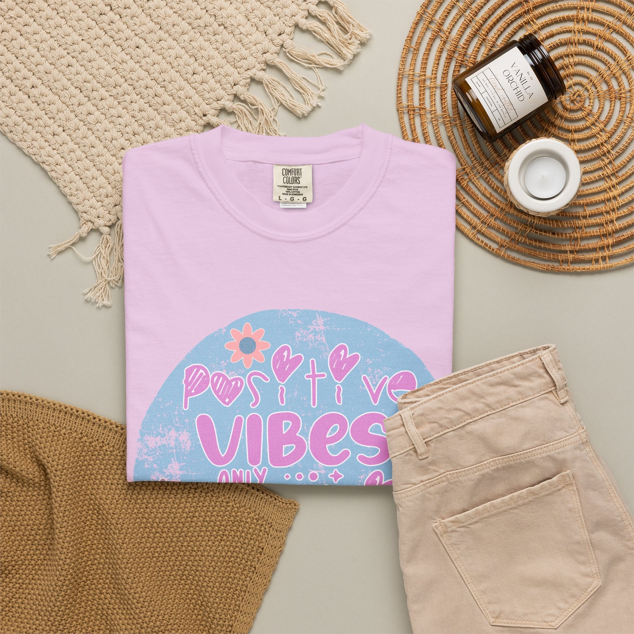 Textured Positive Vibes T-Shirt — Retro Floral ‘Positive Vibes Only’ Graphic Tee