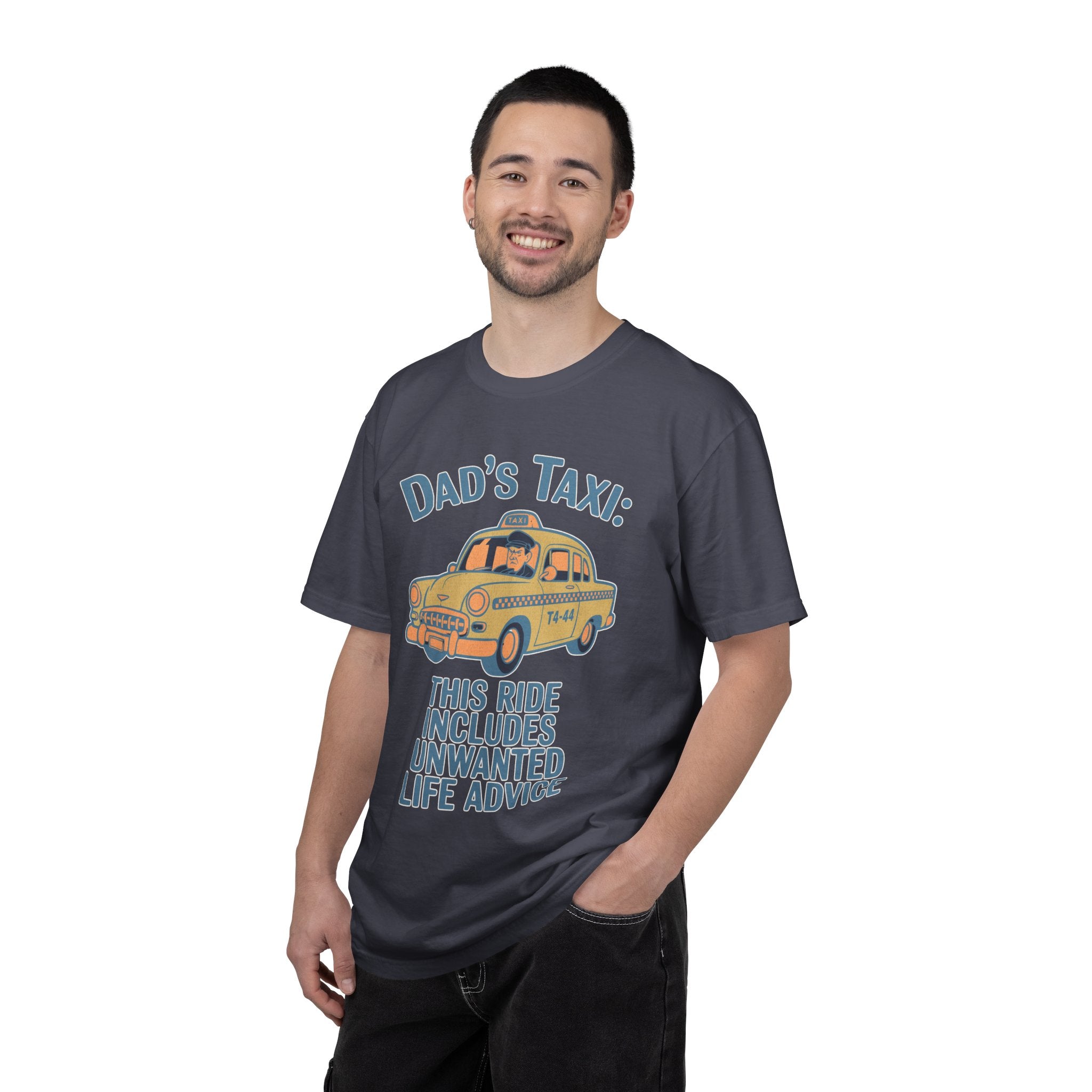Textured Dad's Taxi T-Shirt — "This Ride Includes Unwanted Life Advice" Funny Father's Day Tee