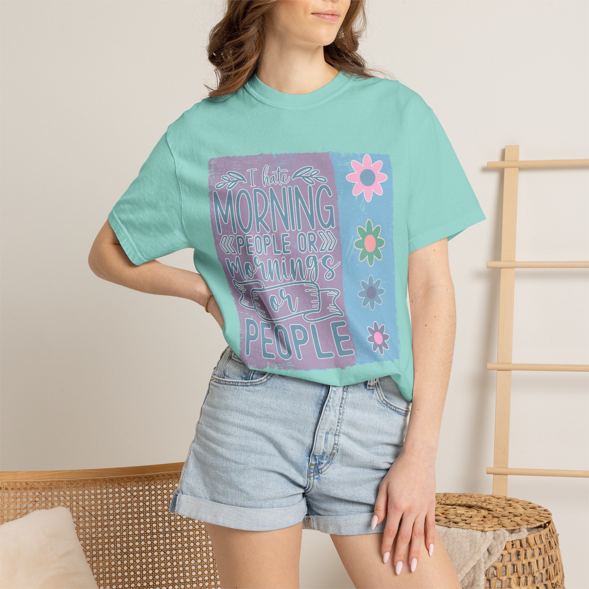 Textured Morning People or Not T-Shirt — Funny Floral Morning Person Graphic Tee