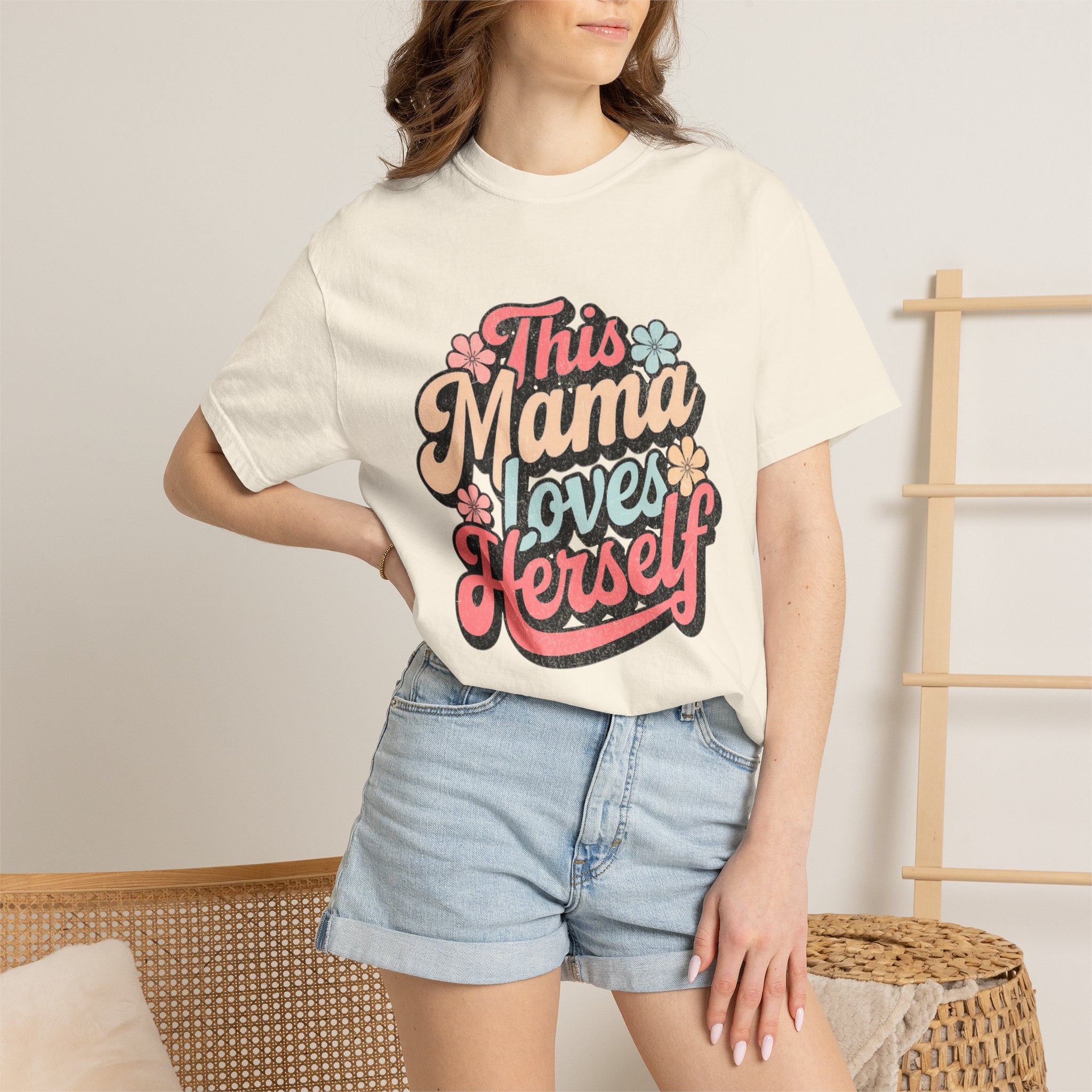 This Mama Loves Herself T-Shirt |Textured Retro Floral Typography