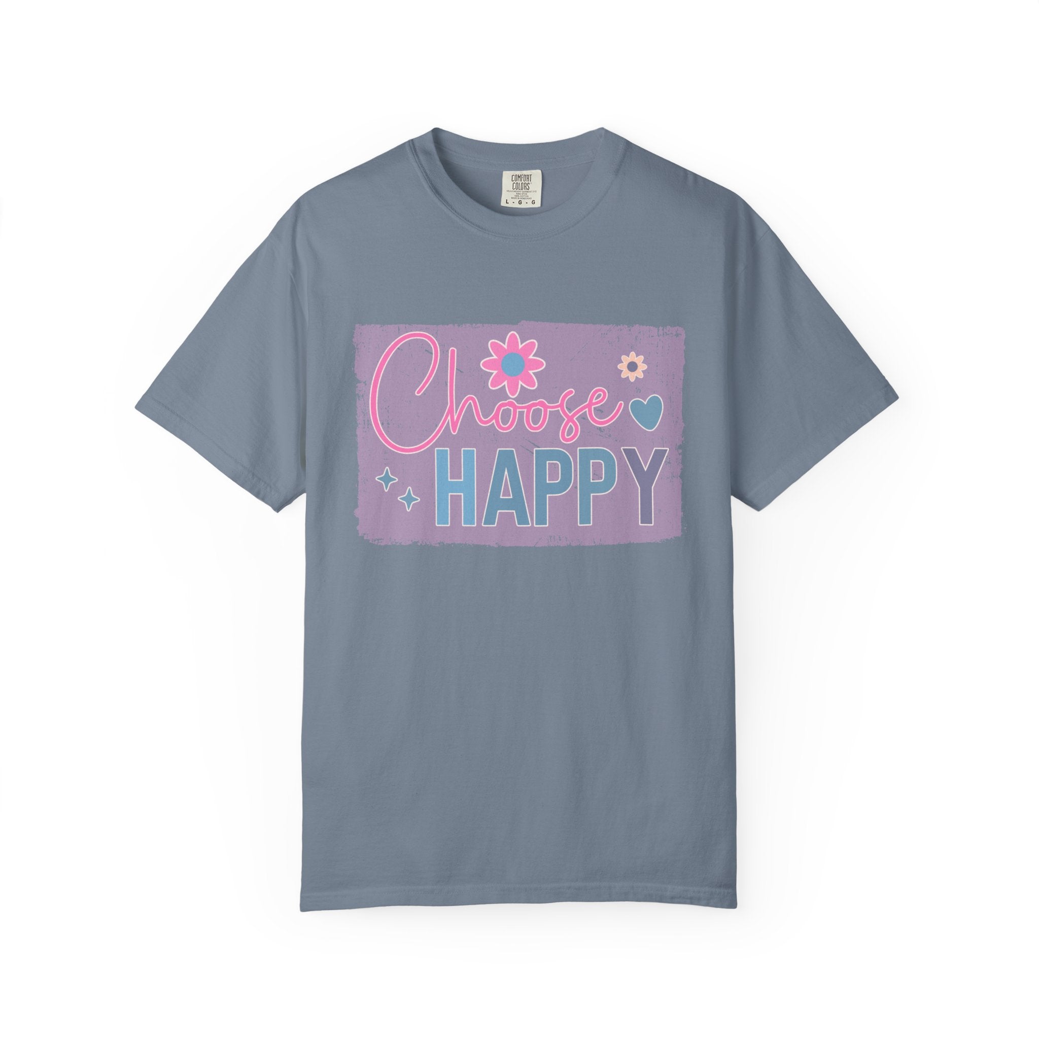 Choose Happy Textured T-Shirt — Retro Floral Positive Message Tee