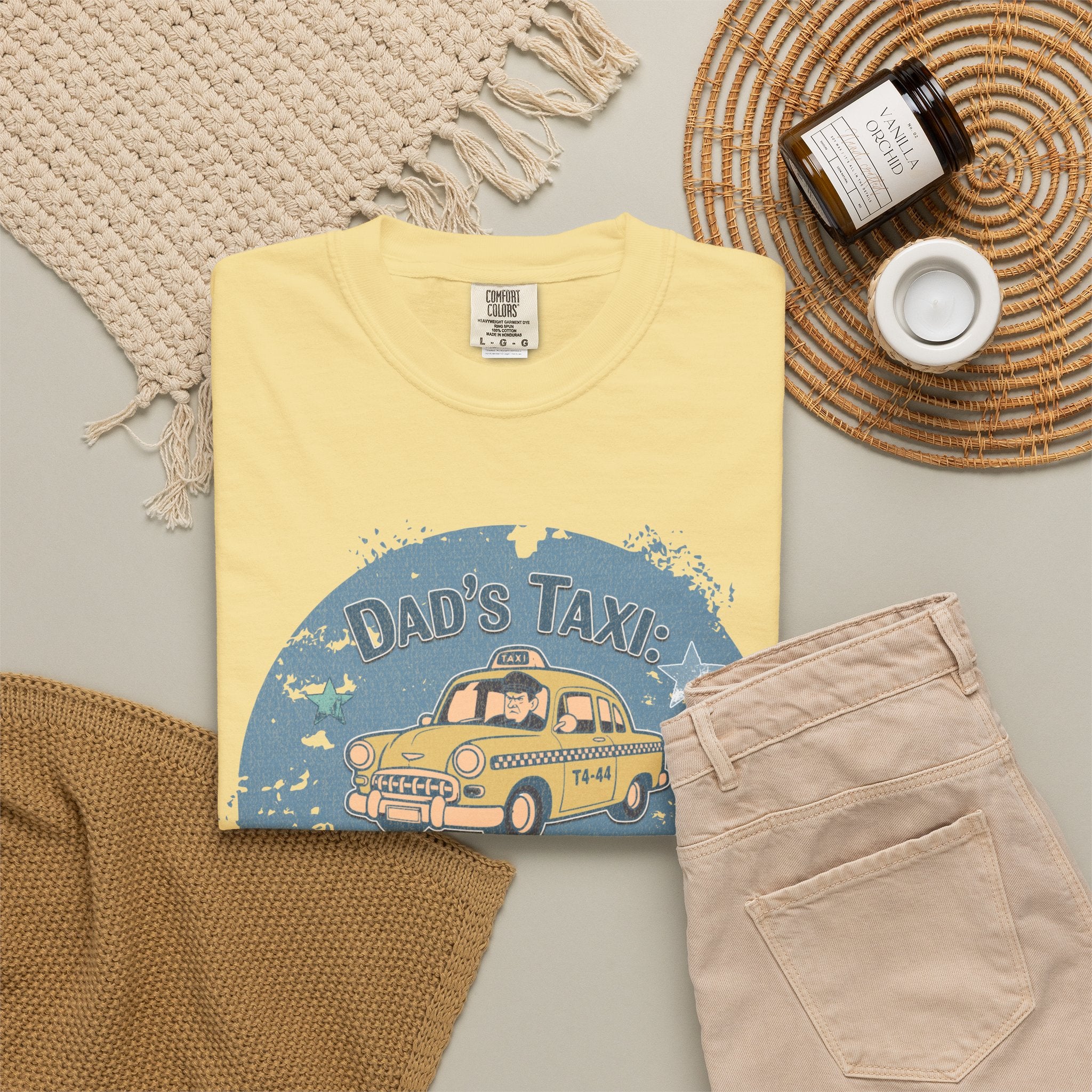 Textured Dad’s Taxi Graphic T-Shirt — “This Ride Includes Unwanted Detours” Vintage Family Humor Tee