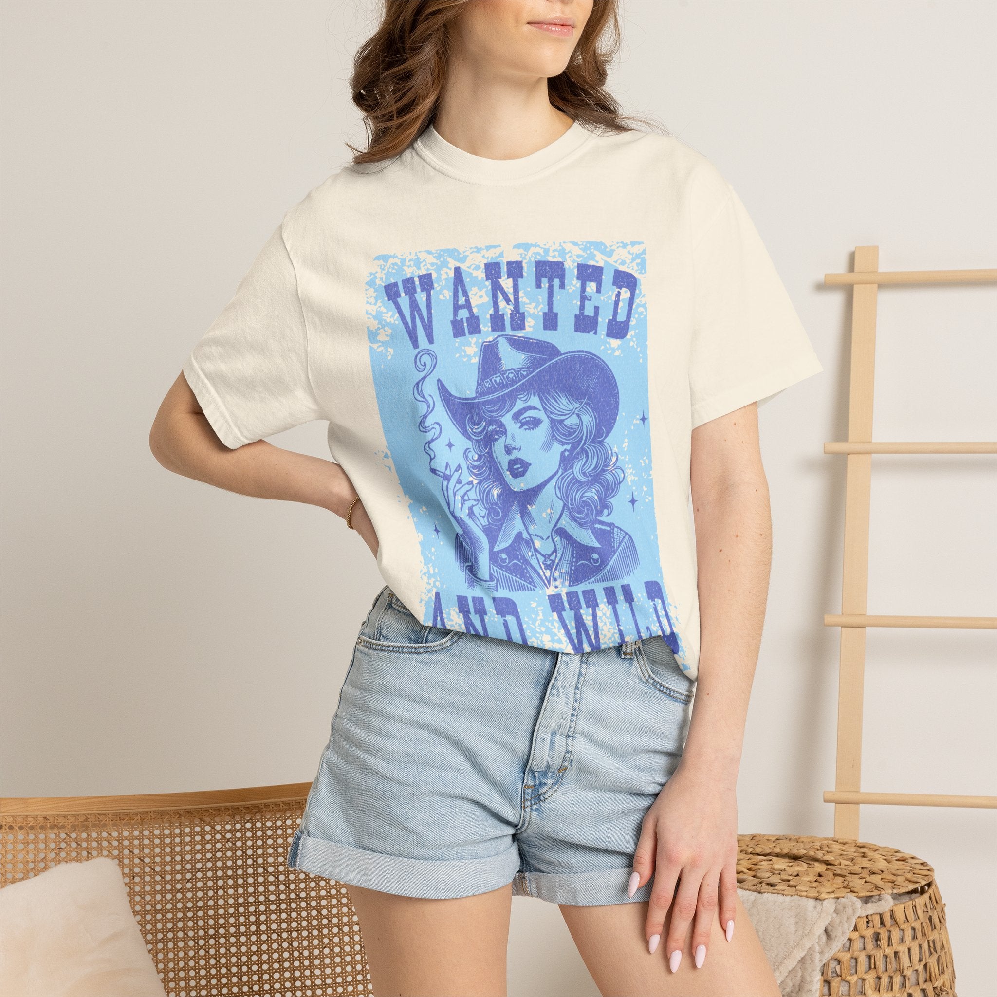 Wanted and Wild Cowboy Cowgirl  Textured T-Shirt