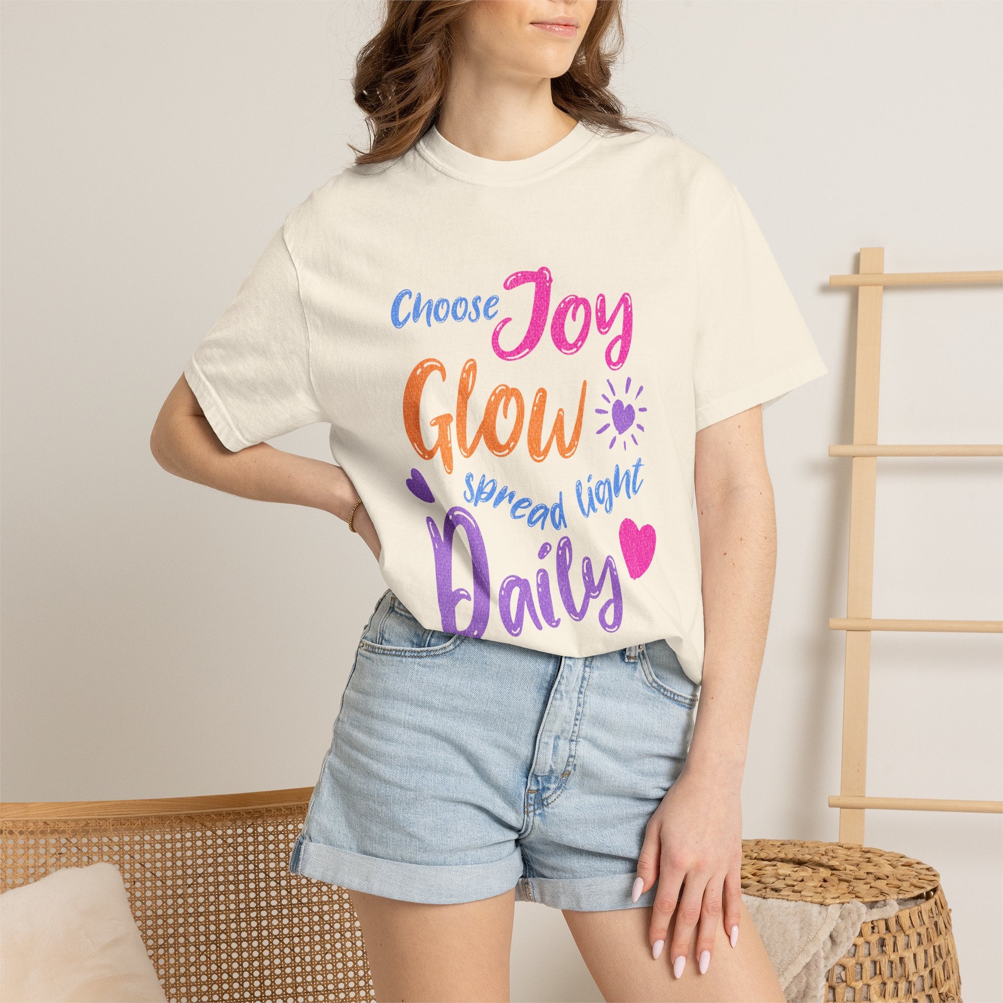 Textured Choose Joy Glow Spread Light Daily T-Shirt — Inspirational Positive Message Tee