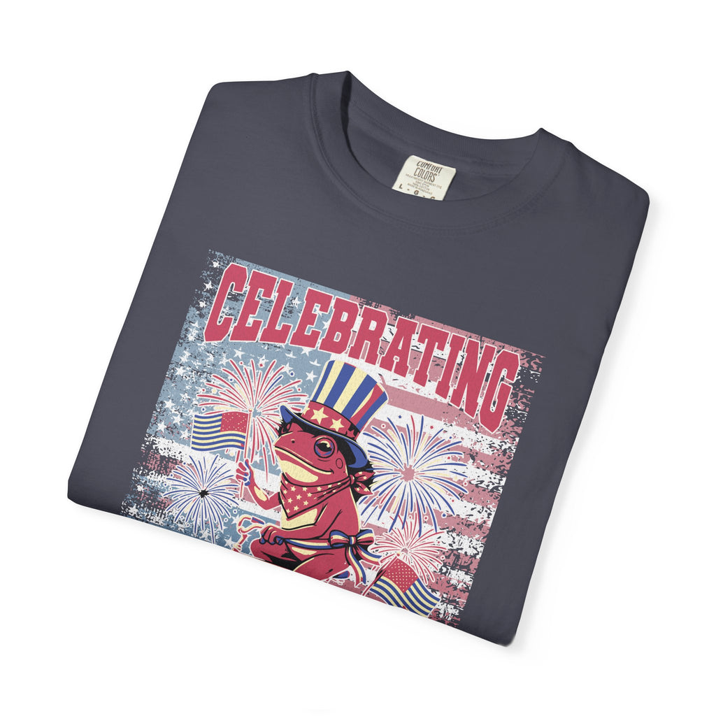 Textured Independence Day Dog on Bike T-Shirt — "Celebrating 250 Years of Independence" Patriotic Tee
