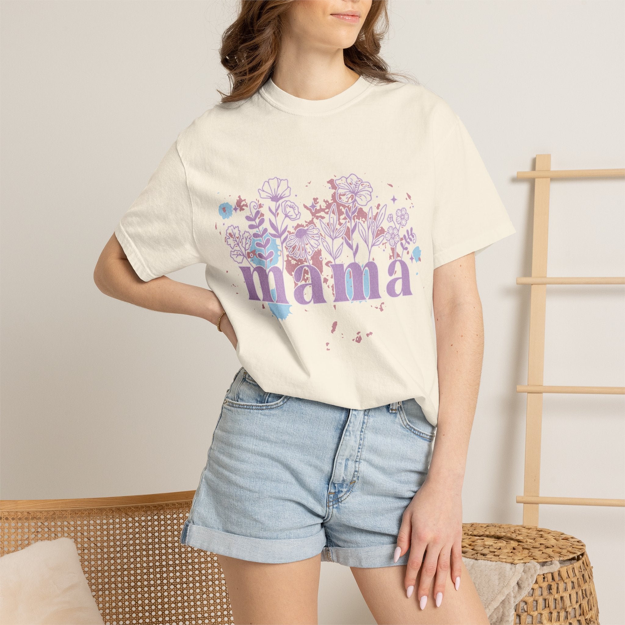 Mama Floral Splash Textured Tee — Pastel Garden Mother's Day T-Shirt