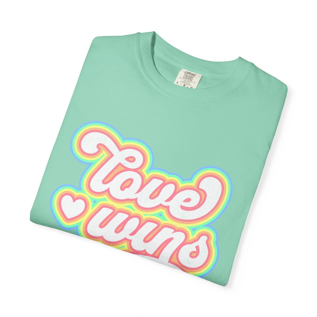 Textured Retro 'Love Wins' T-Shirt — Rainbow Script Pride Tee