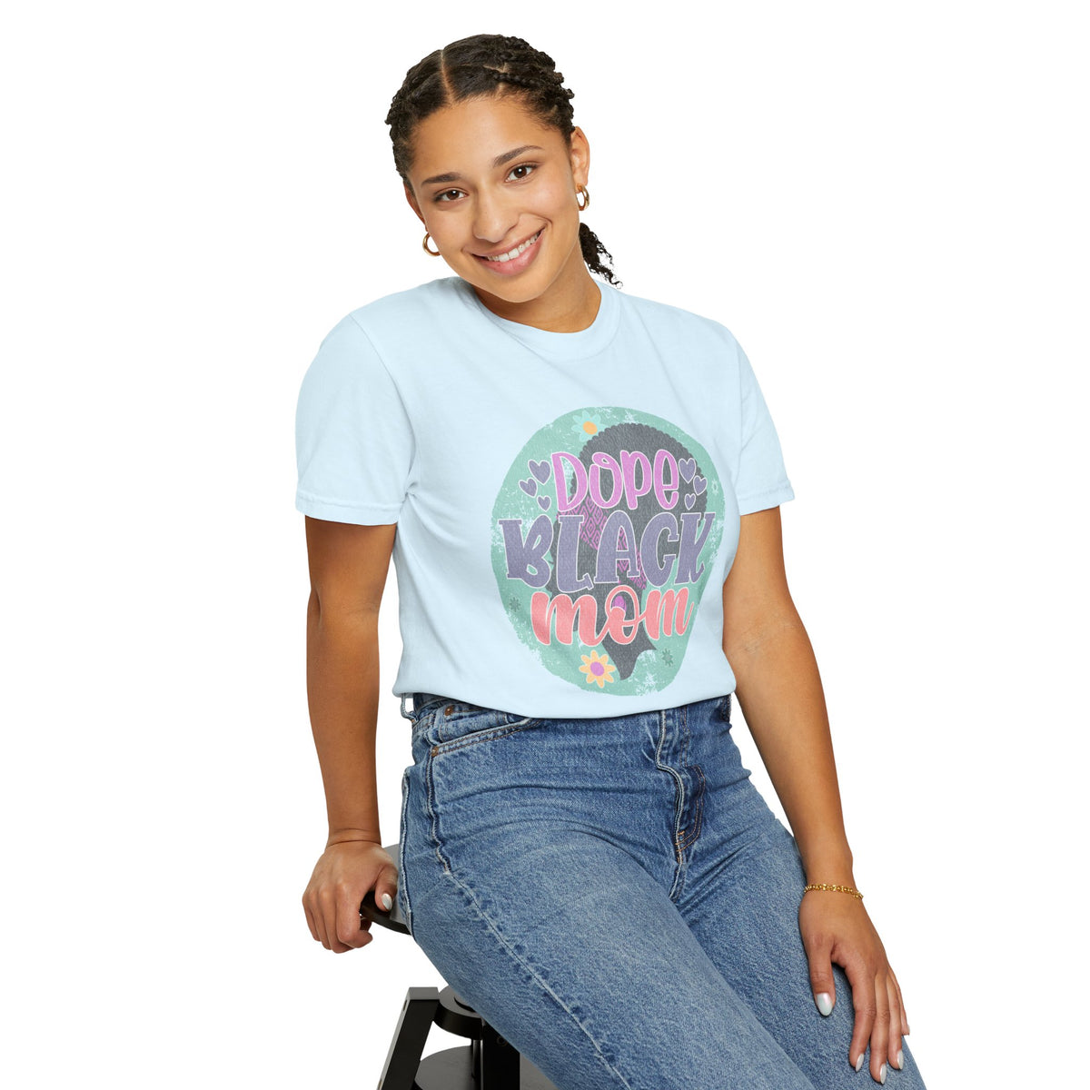 Dope Black Mom Textured T-Shirt — Retro Floral Pride Tee for Black Mothers