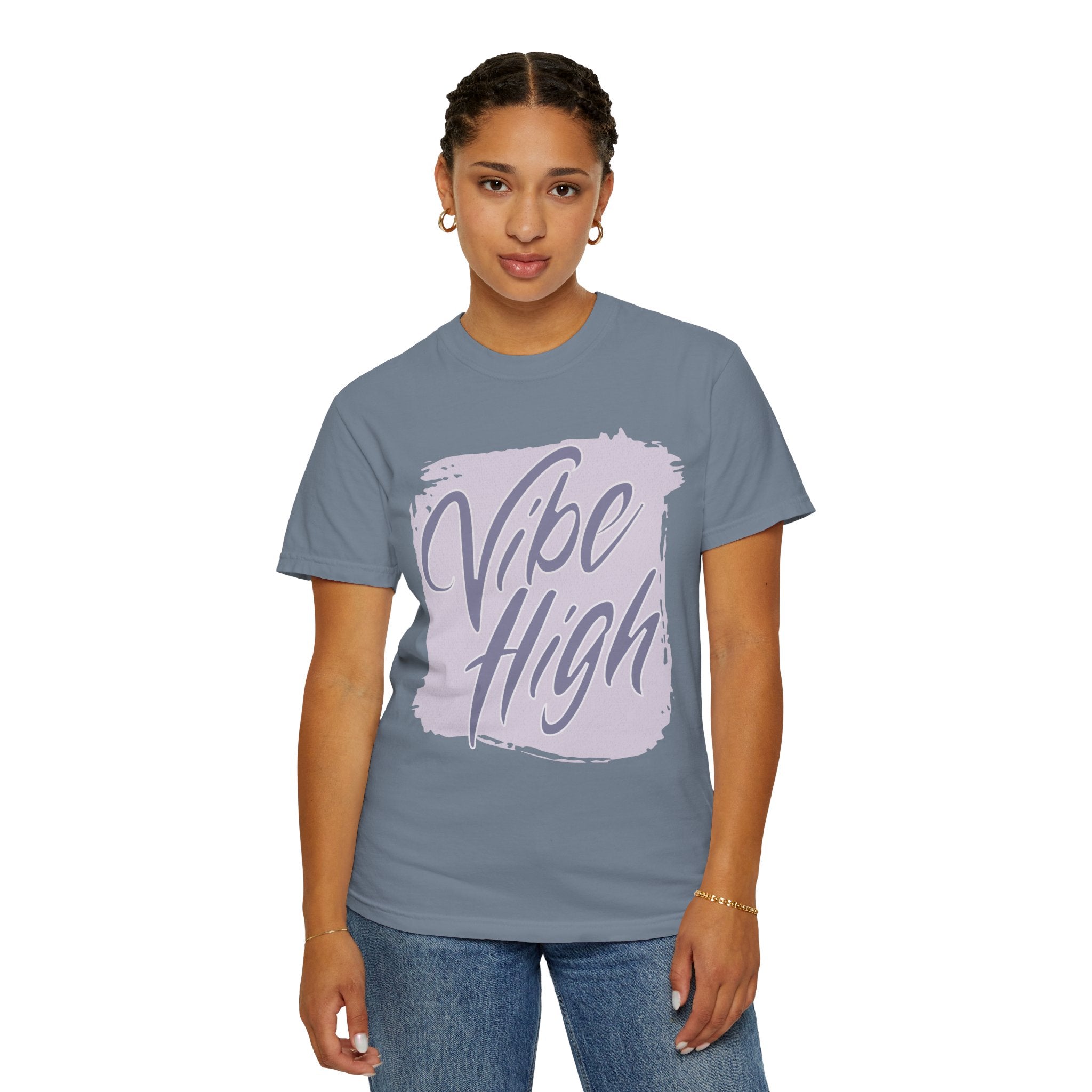 Vibe High Textured T-Shirt — Retro Brush Script Graphic Tee