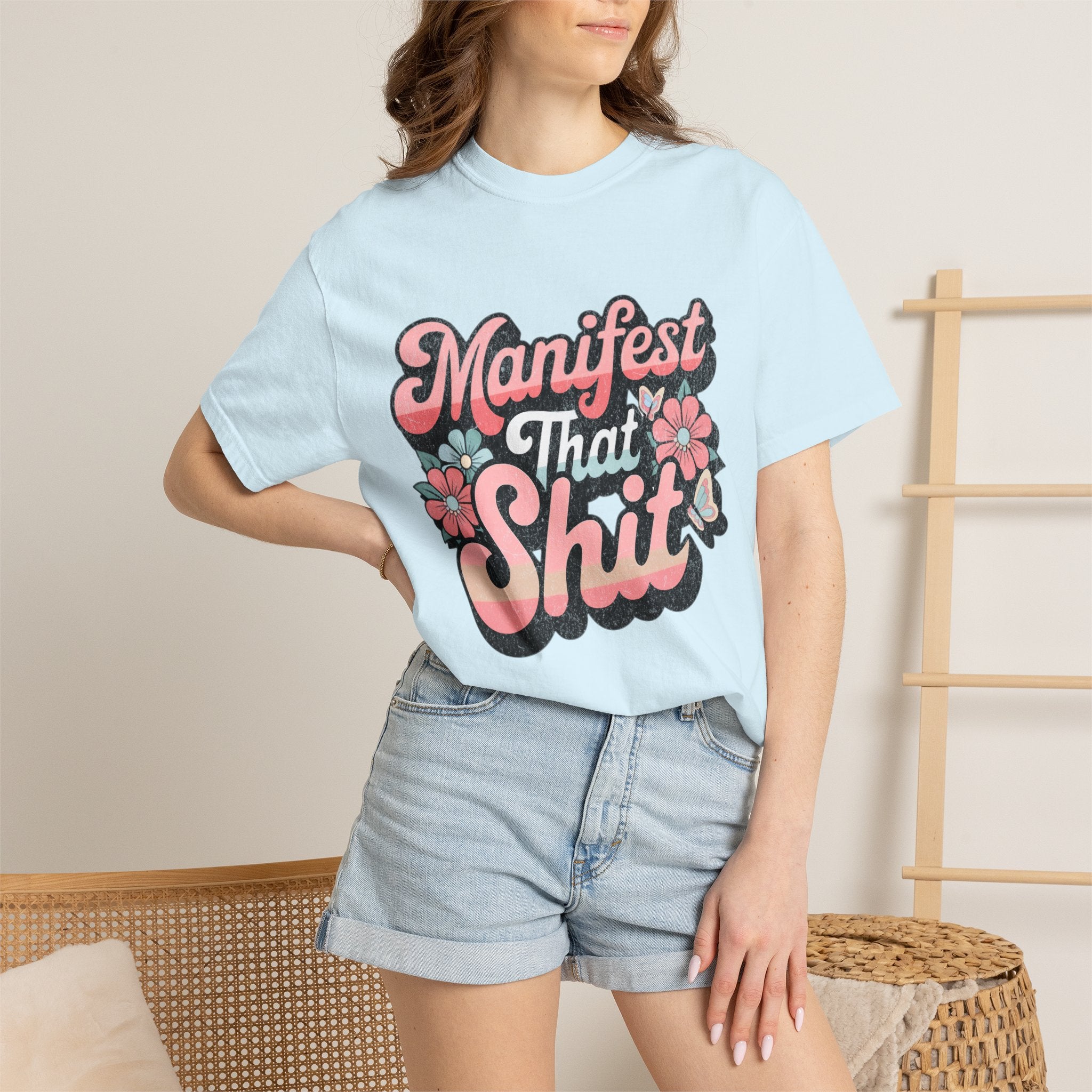 Textured Manifest That Shit T-shirt |Textured Retro Floral Script Tee