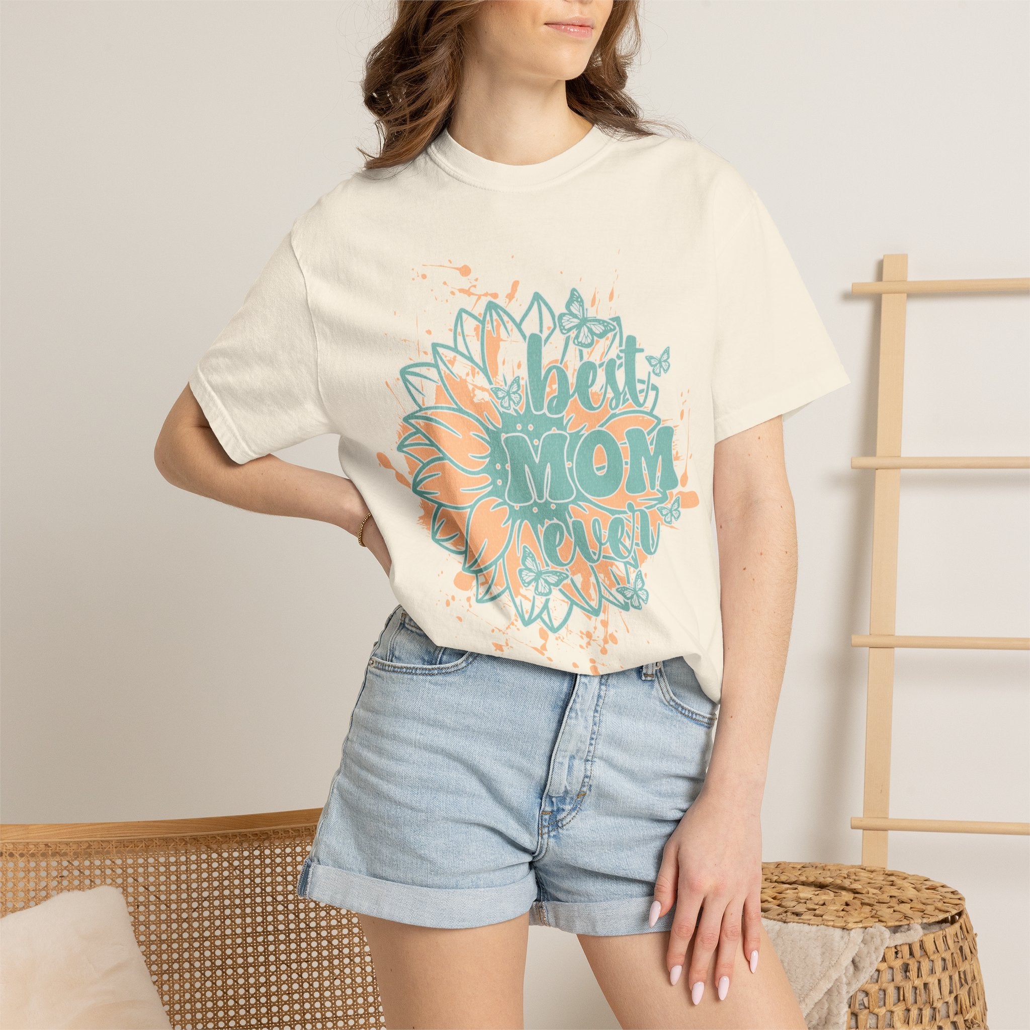 Best Mom Ever T-Shirt —Textured  Floral Sunflower Mother's Day Tee