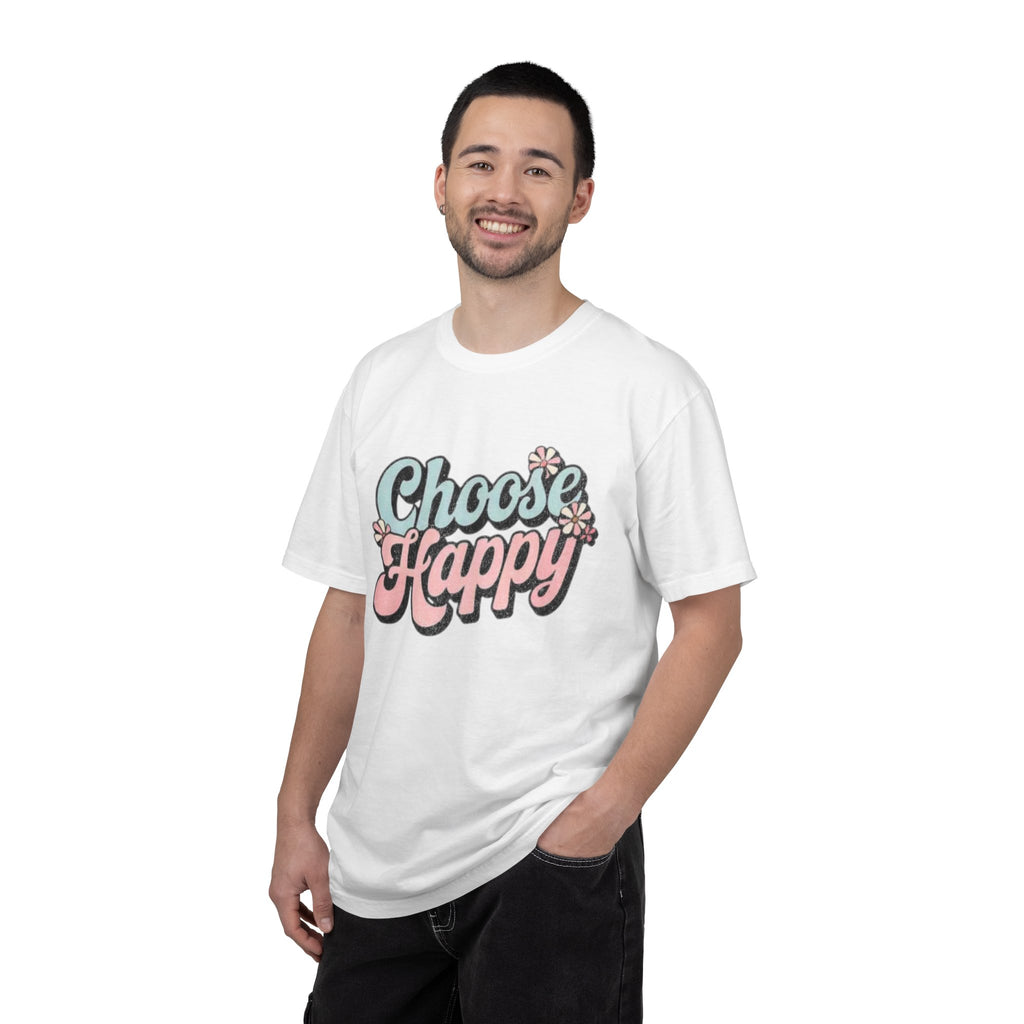 Choose Happy retro script shirt | Textured Positive message tee, pastel floral design
