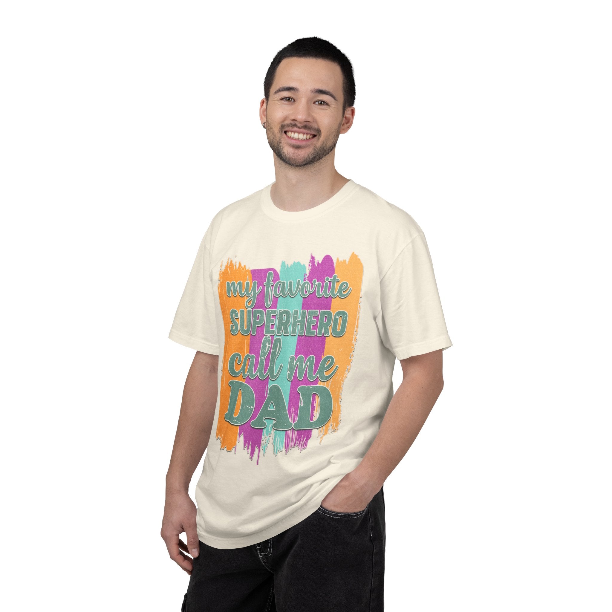 Dad Superhero Textured T-Shirt — "My Favorite Superhero Call Me Dad" Colorful Father's Day Tee