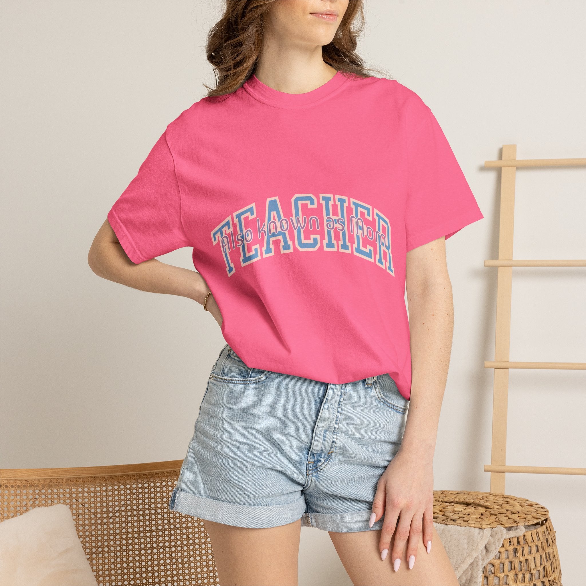 Teacher Also Known As Mom T‑Shirt — Textured Retro School Staff Gift