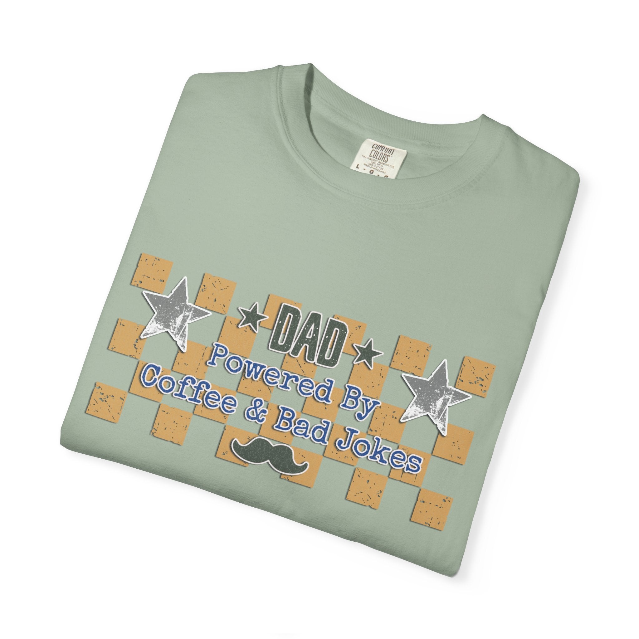 Dad Powered By Coffee & Bad Jokes Textured T-Shirt — Funny Fathers Day Gift