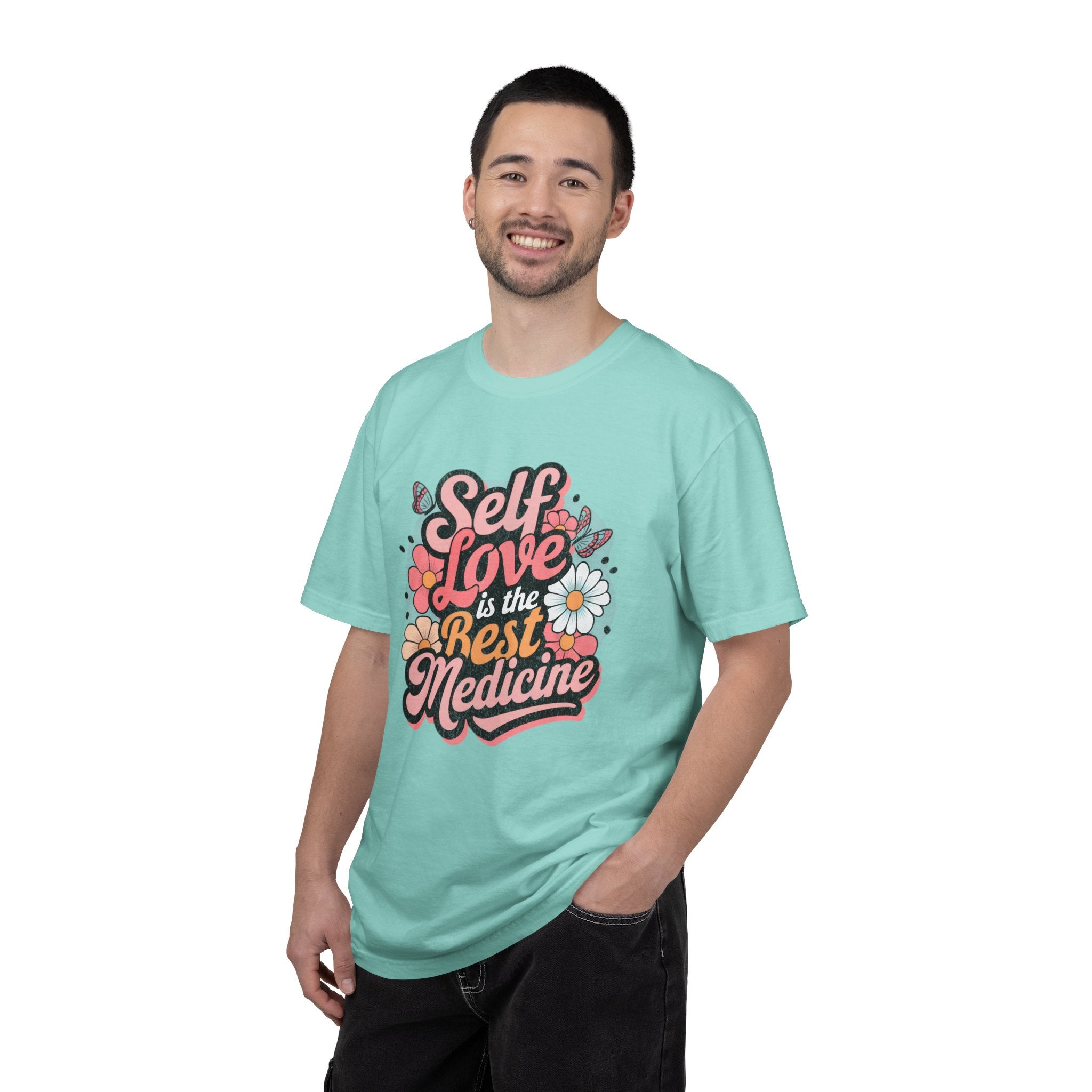 Self Love is the Best Medicine T-Shirt |Textured Floral Script Mental Health Design