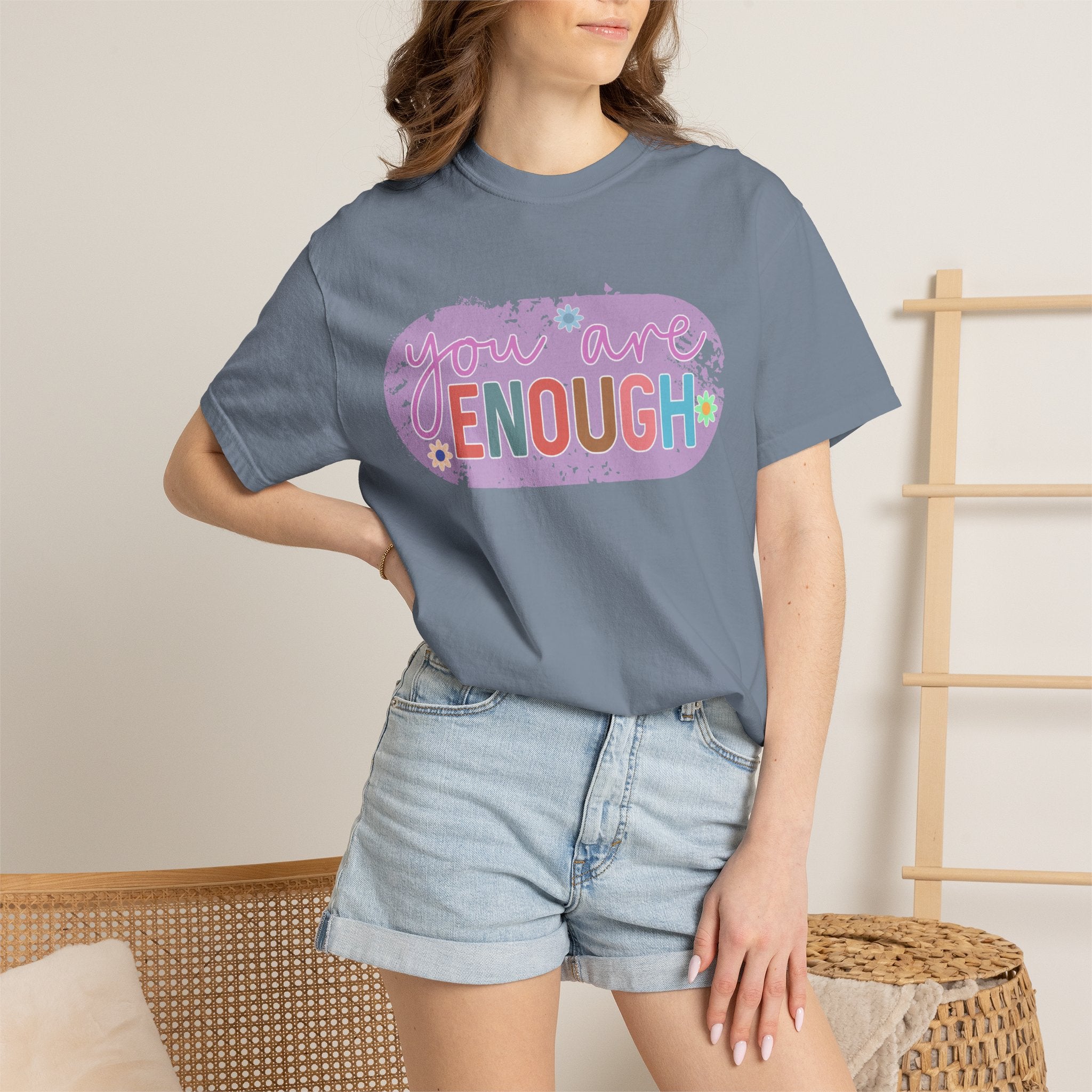 You Are Enough Textured T-Shirt — Positive Affirmation Floral Tee