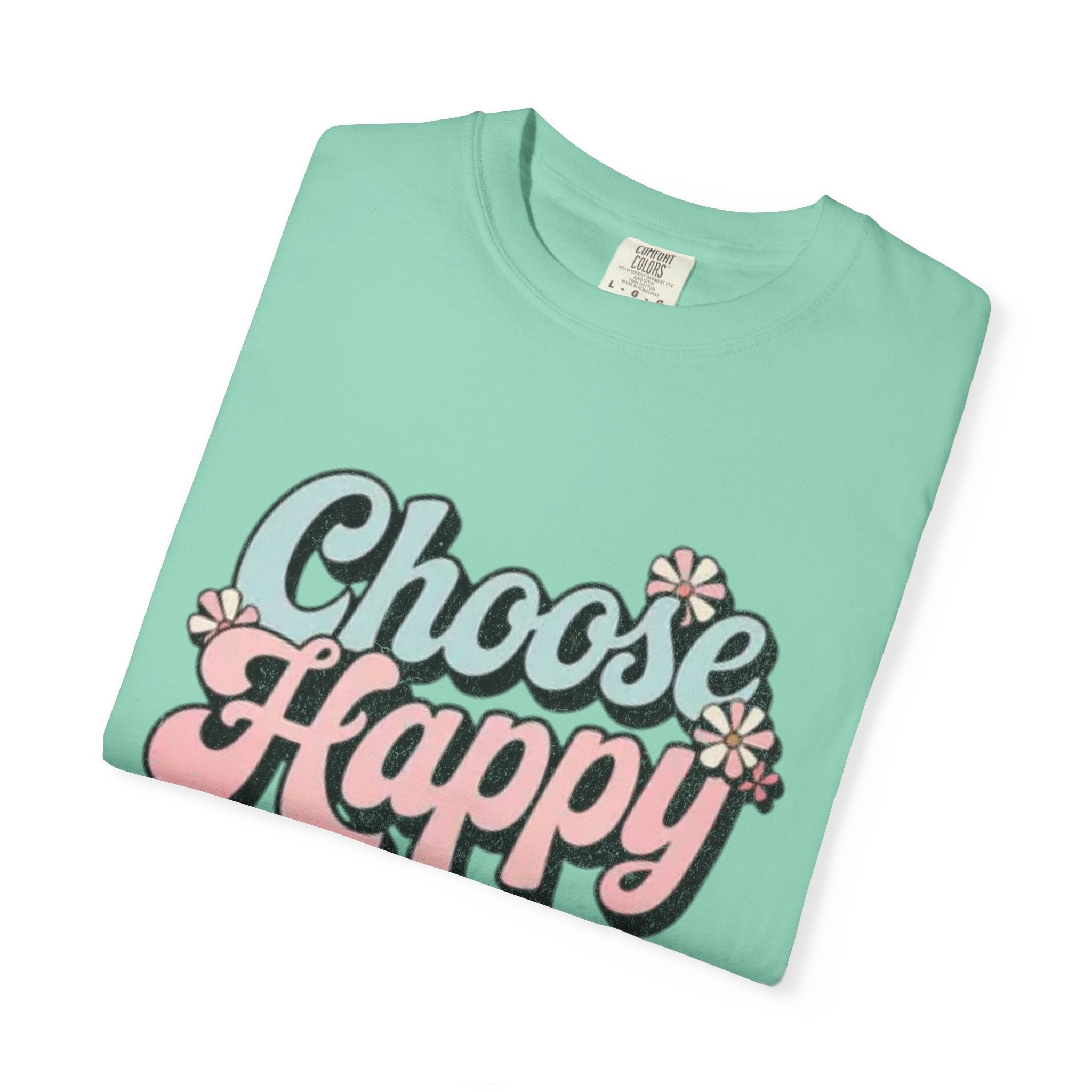 Choose Happy retro script shirt | Textured Positive message tee, pastel floral design
