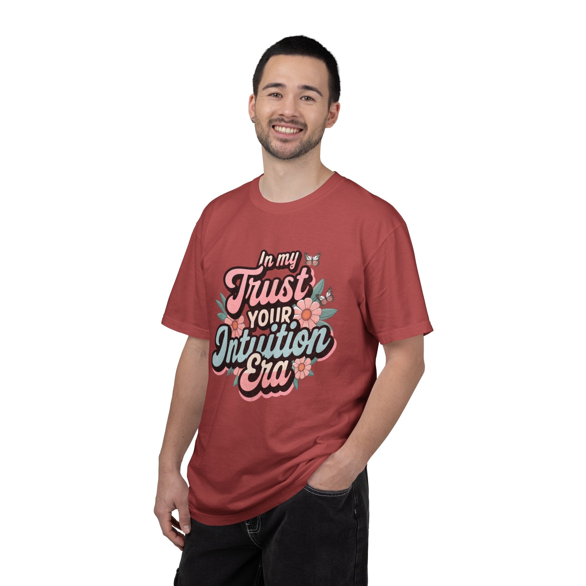Trust Your Intuition Era T-shirt | Textured Floral Script Typography, Positive Message