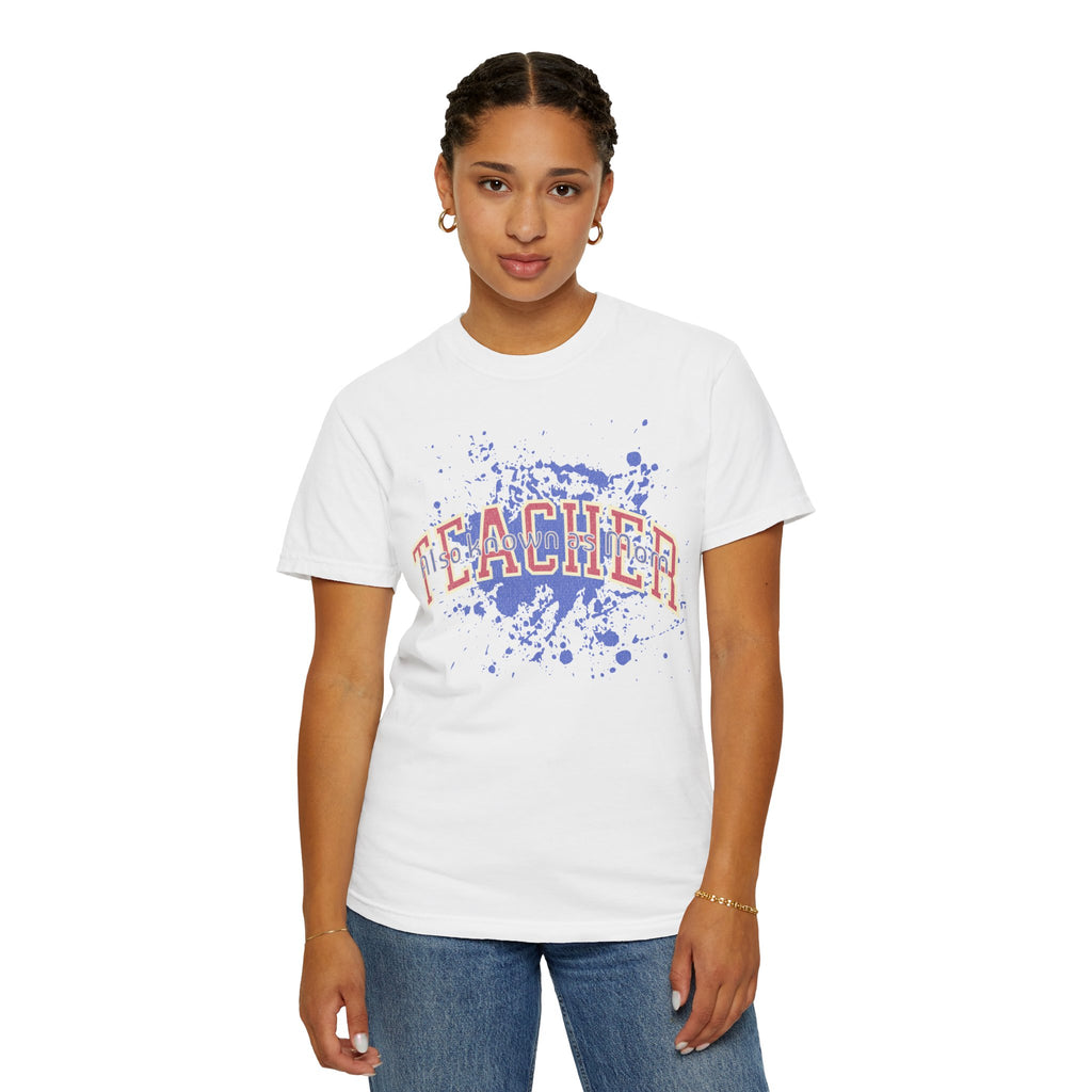 Teacher Also Known As Mom Textured T-Shirt — 'TEACHER' Collegiate Arc Design