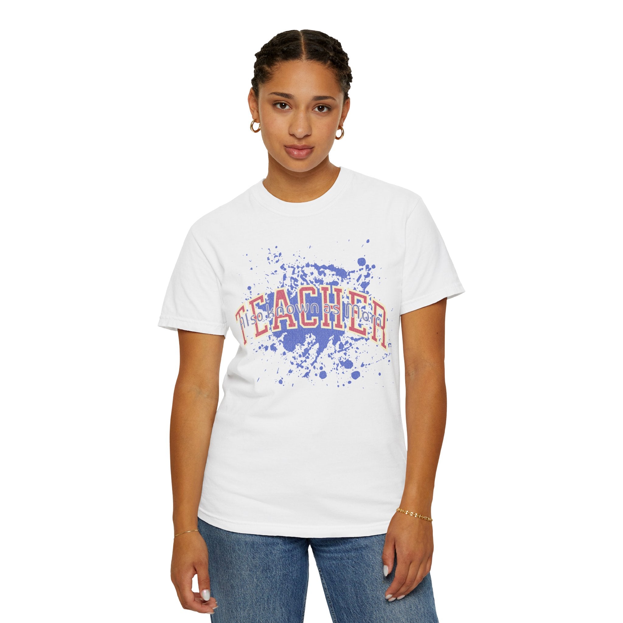 Teacher Also Known As Mom Textured T-Shirt — 'TEACHER' Collegiate Arc Design