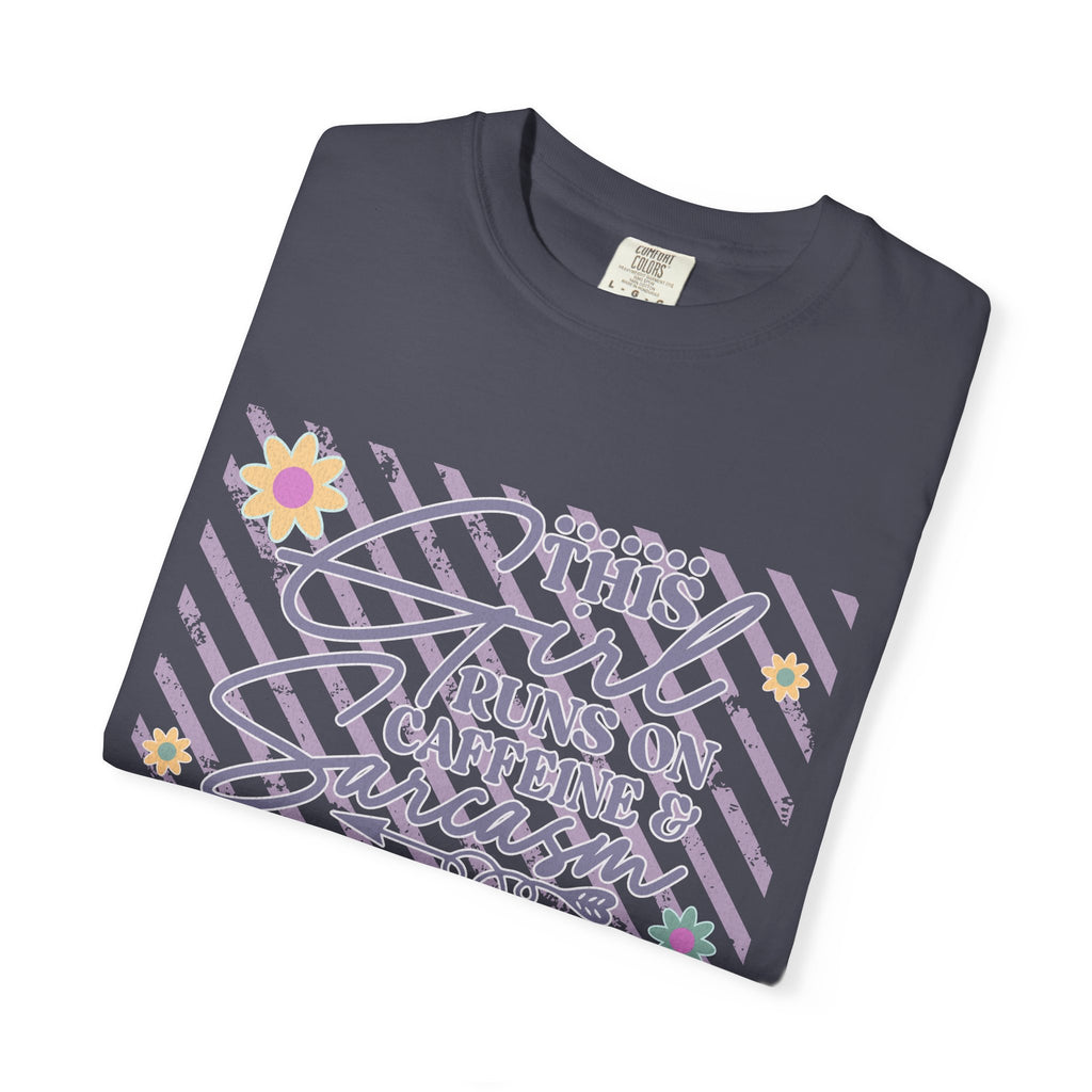 This Girl Runs On Caffeine & Sarcasm  — Textured Women's Graphic T-Shirt