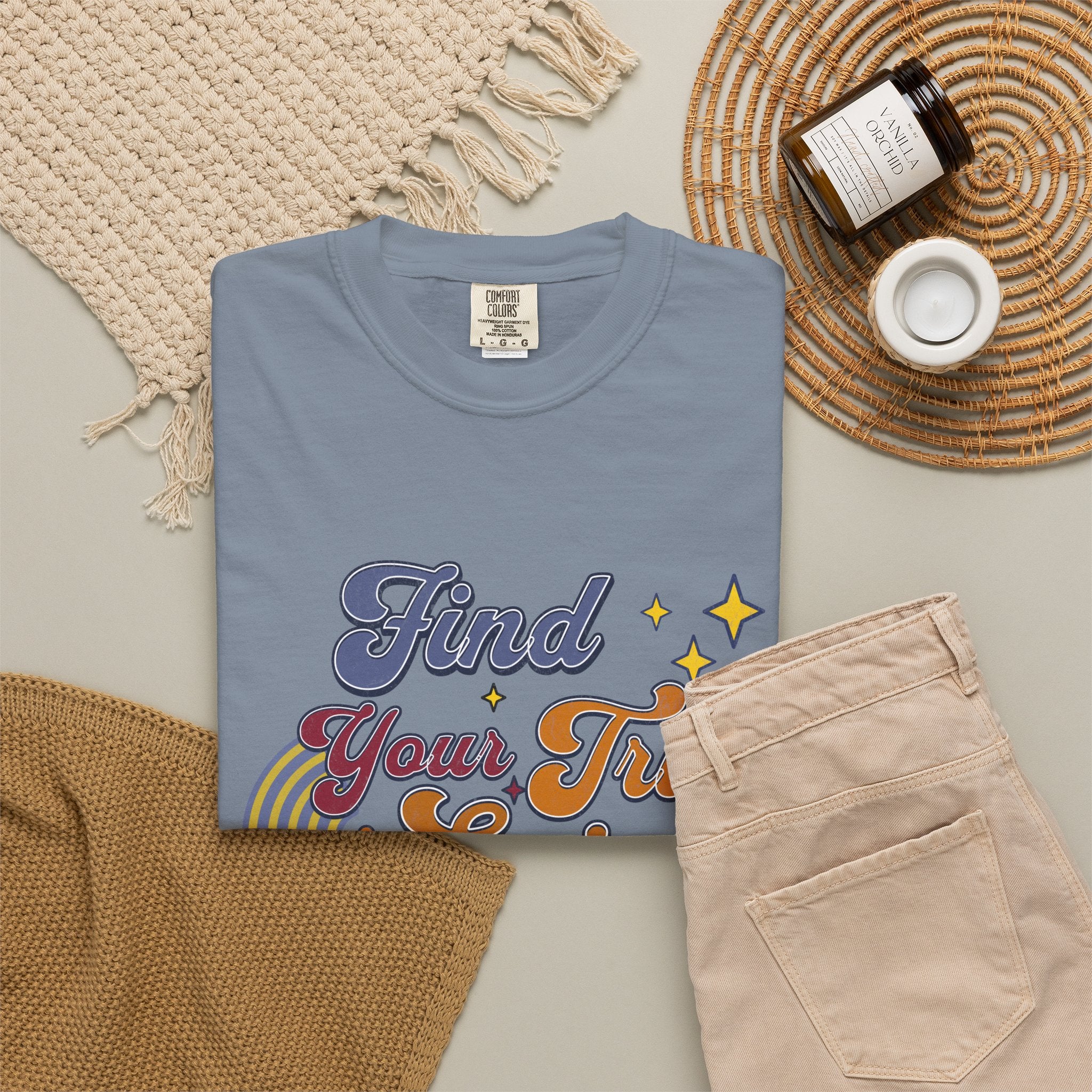 Textured Find Your True Spirit T-Shirt — Retro Rainbow Typography Tee