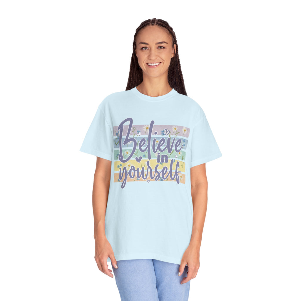 Textured Believe In Yourself T-Shirt — Inspirational Pastel Graphic Tee
