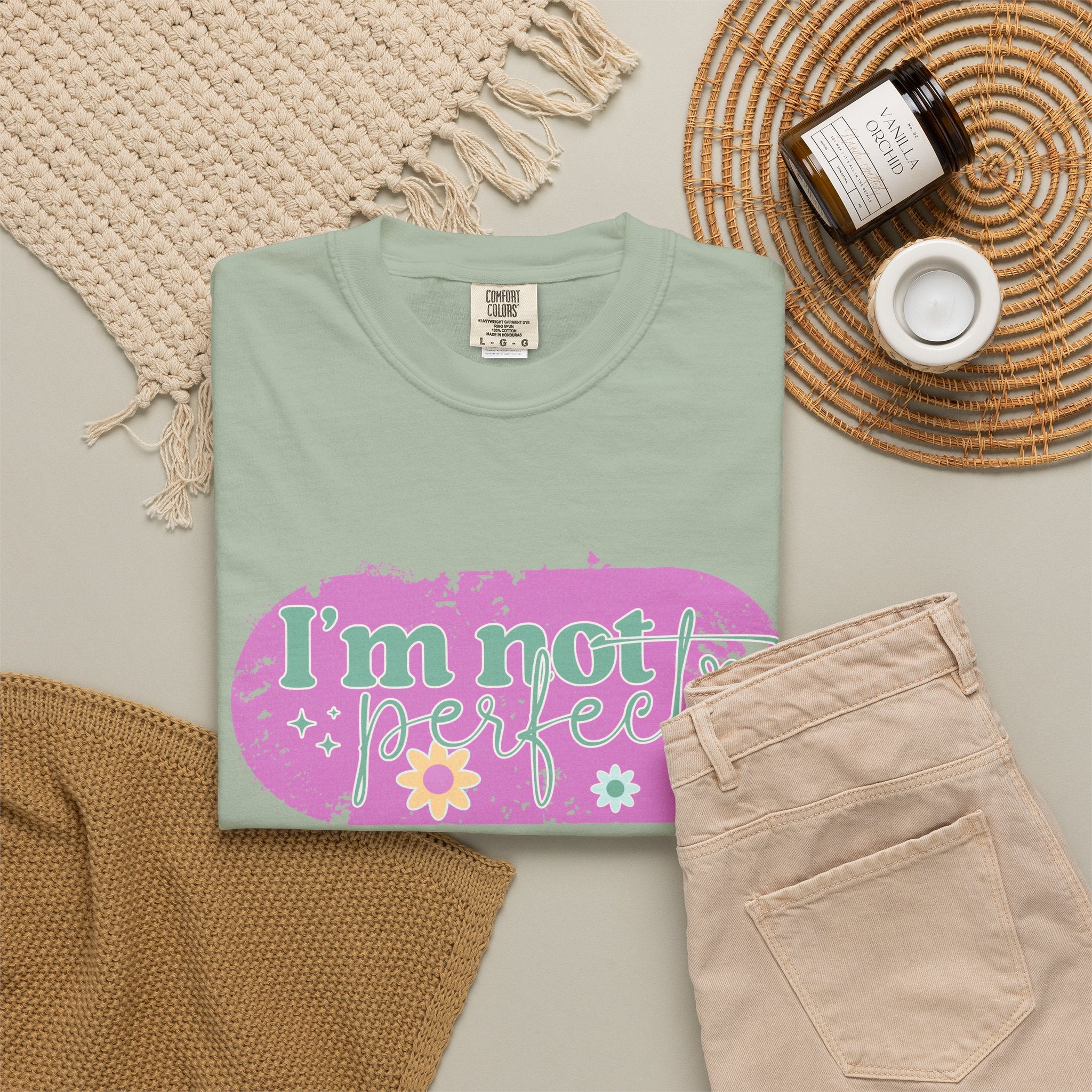 I'm Not Perfect Textured Floral Graphic T-Shirt