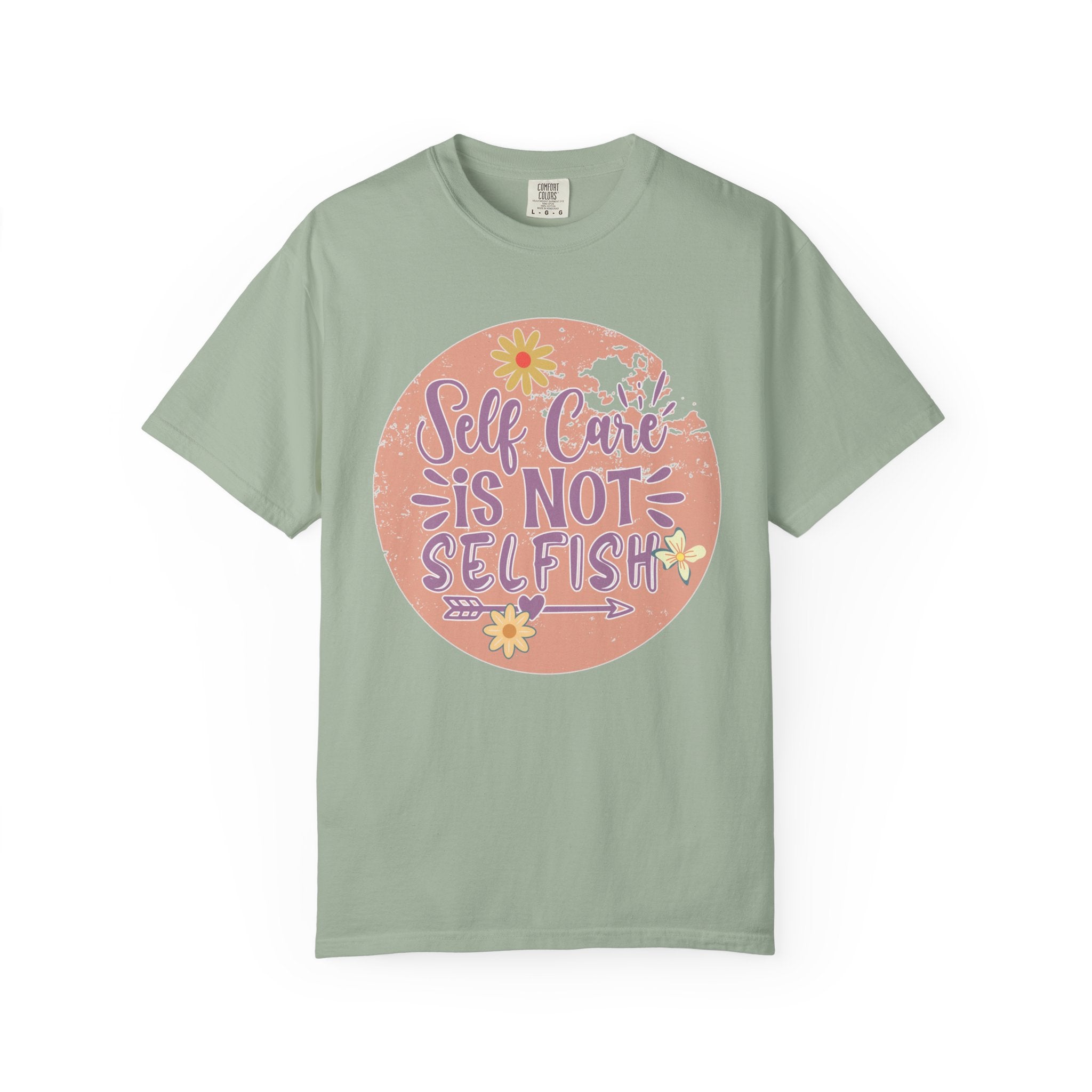 Self Care Is Not Selfish Texture  T-Shirt — Floral Mental Health Awareness Tee