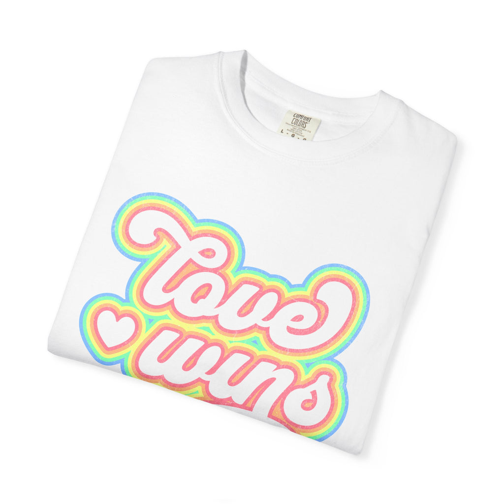 Textured Retro 'Love Wins' T-Shirt — Rainbow Script Pride Tee