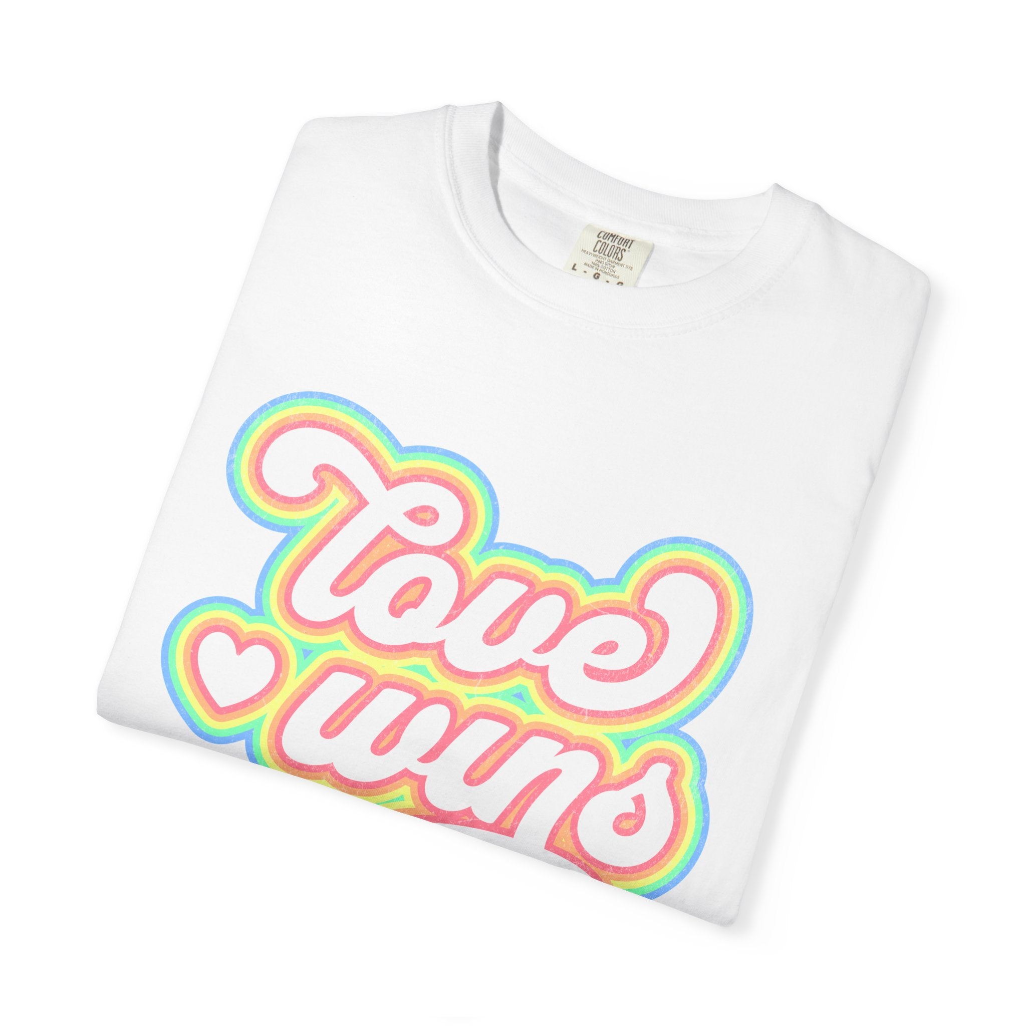 Textured Retro 'Love Wins' T-Shirt — Rainbow Script Pride Tee