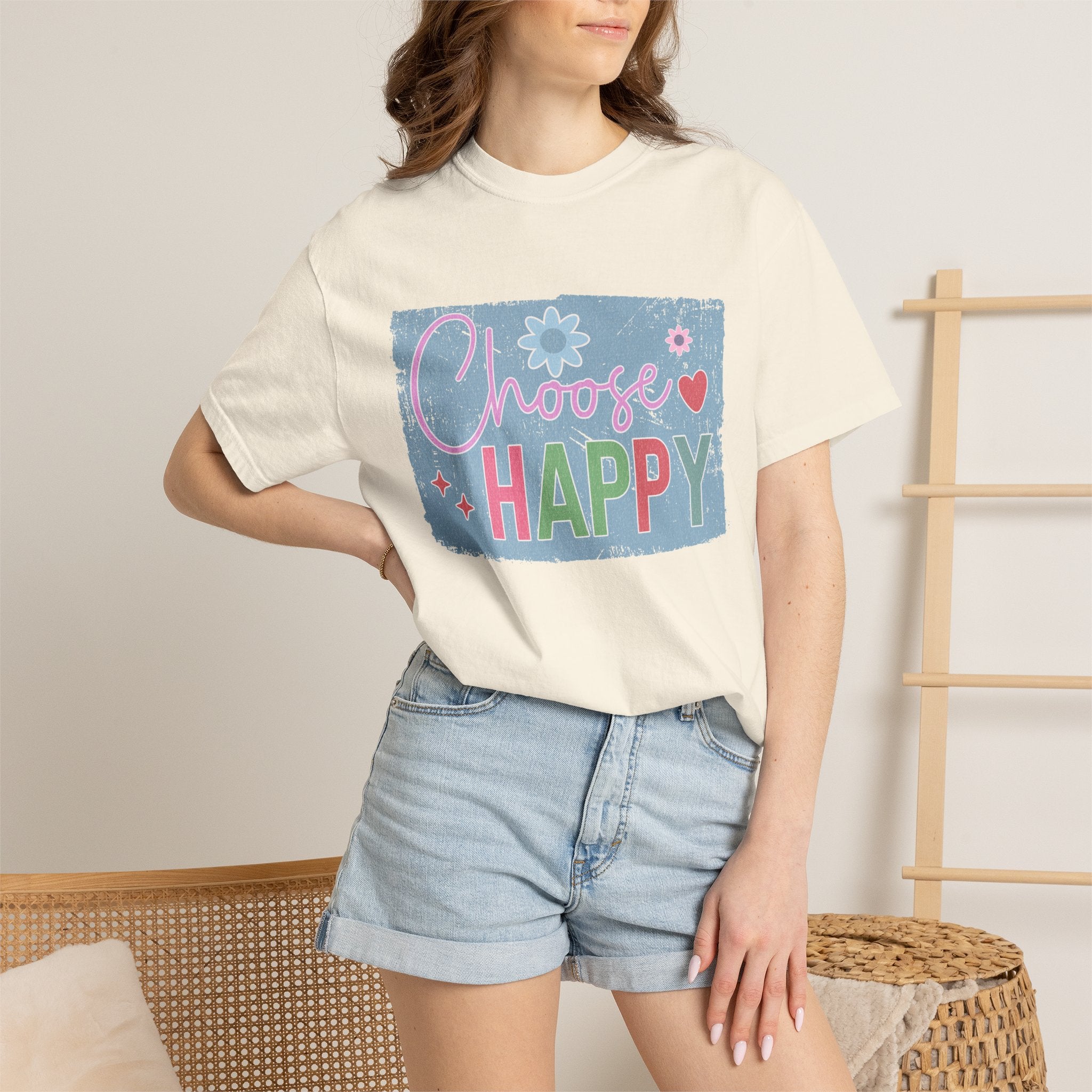 Choose HappyTextured T-Shirt — Positive Floral Graphic Tee