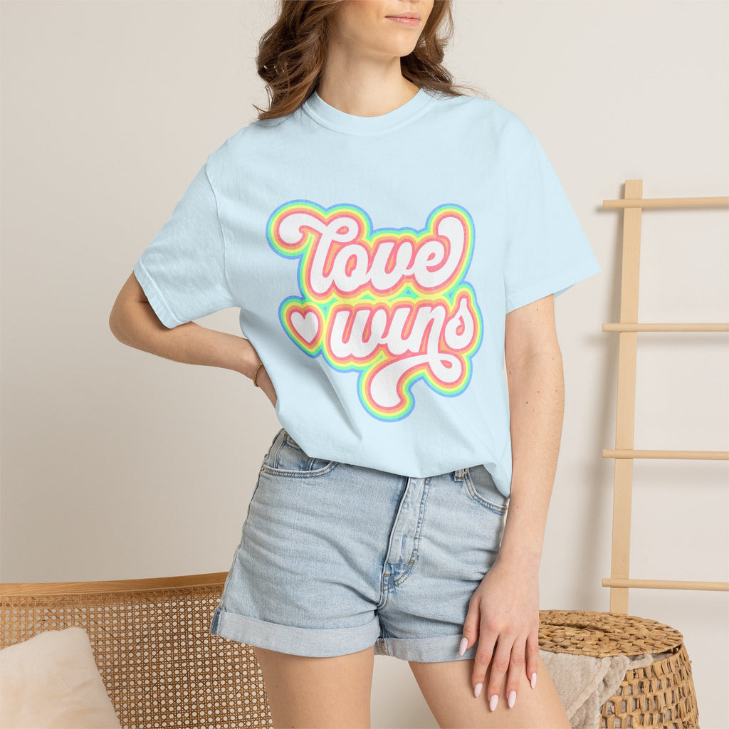 Textured Retro 'Love Wins' T-Shirt — Rainbow Script Pride Tee