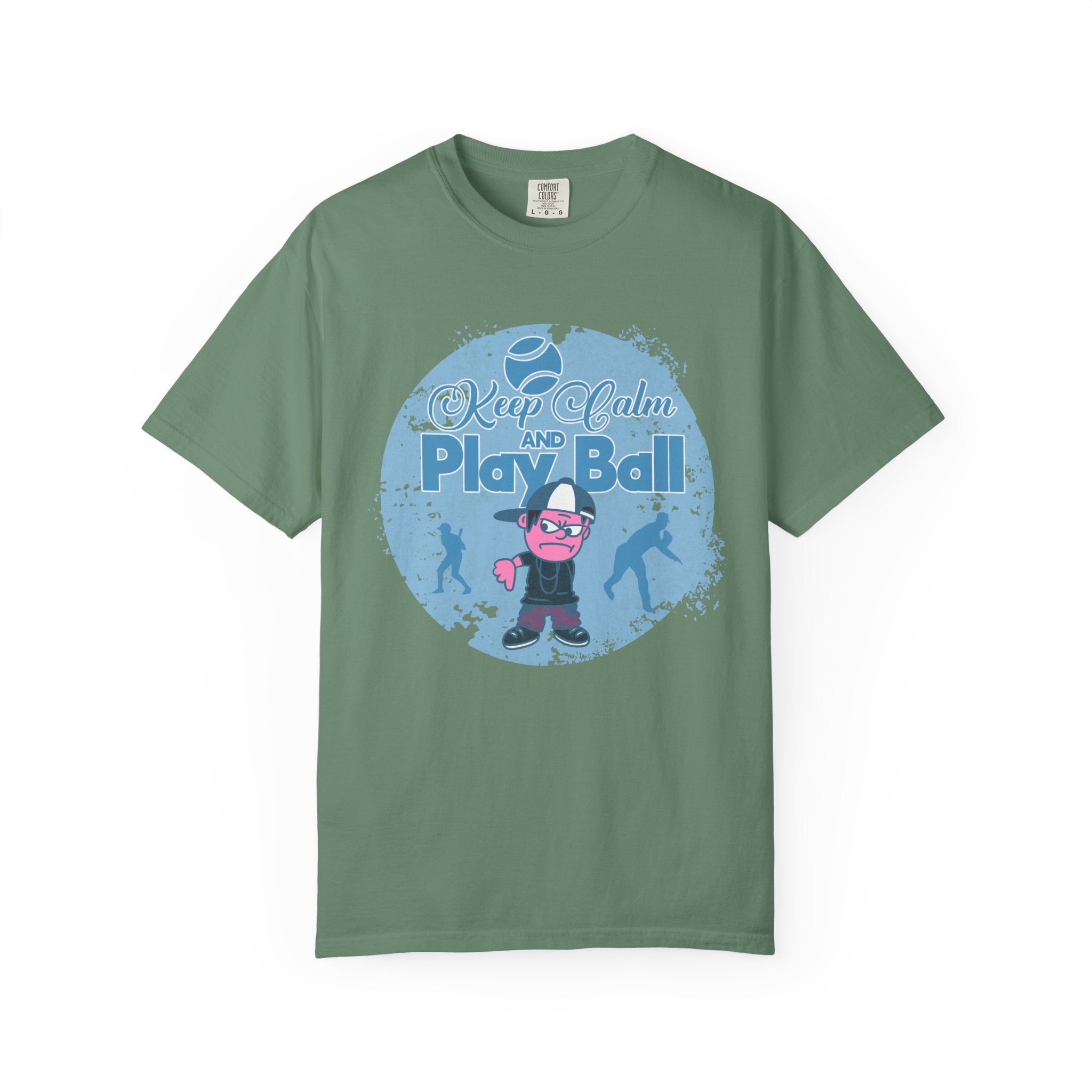 Textured Keep Calm and Play Ball Baseball T-Shirt — Cute Mascot Sports Tee for Kids & Fans
