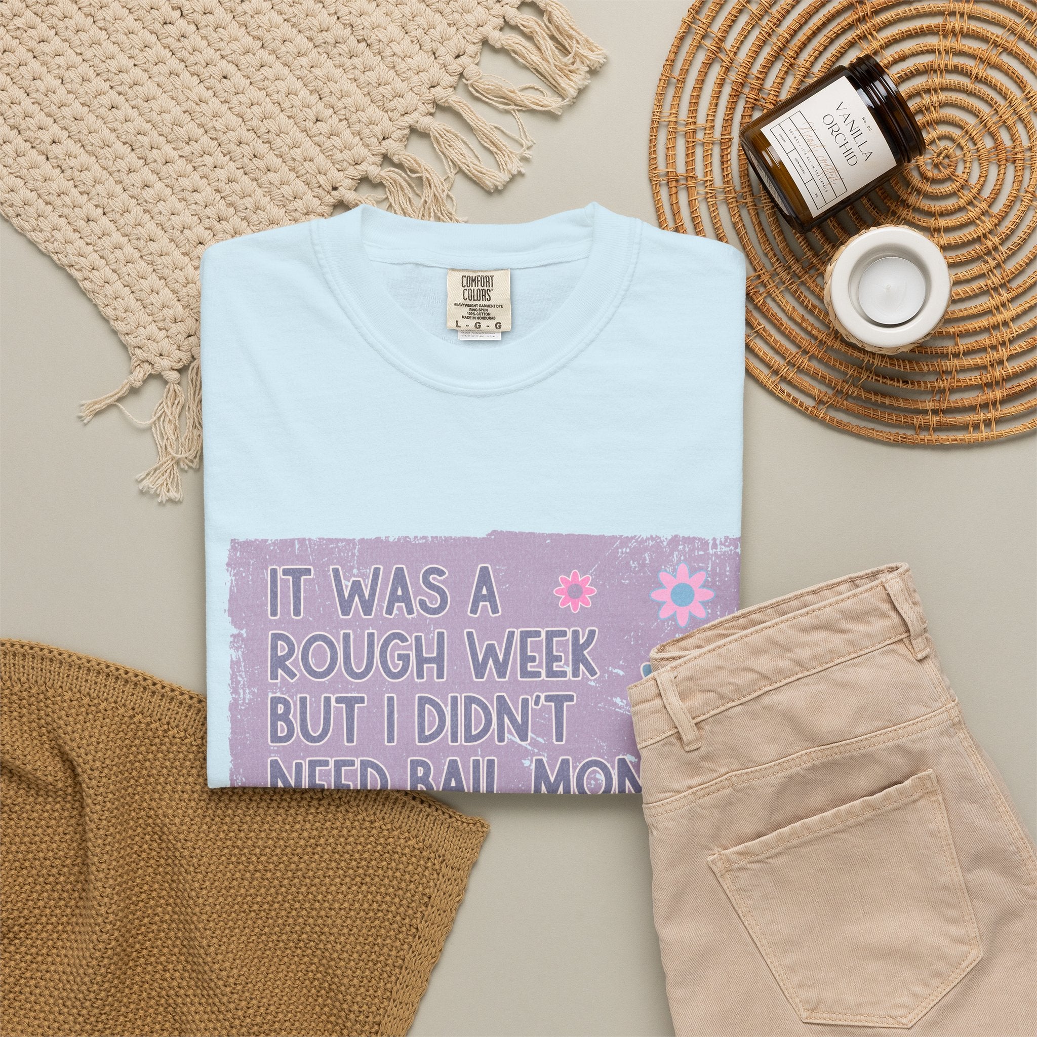 Textured Graphic T-Shirt — "Sarcastic Retro Rough Week Shirt  " Retro Floral Tee