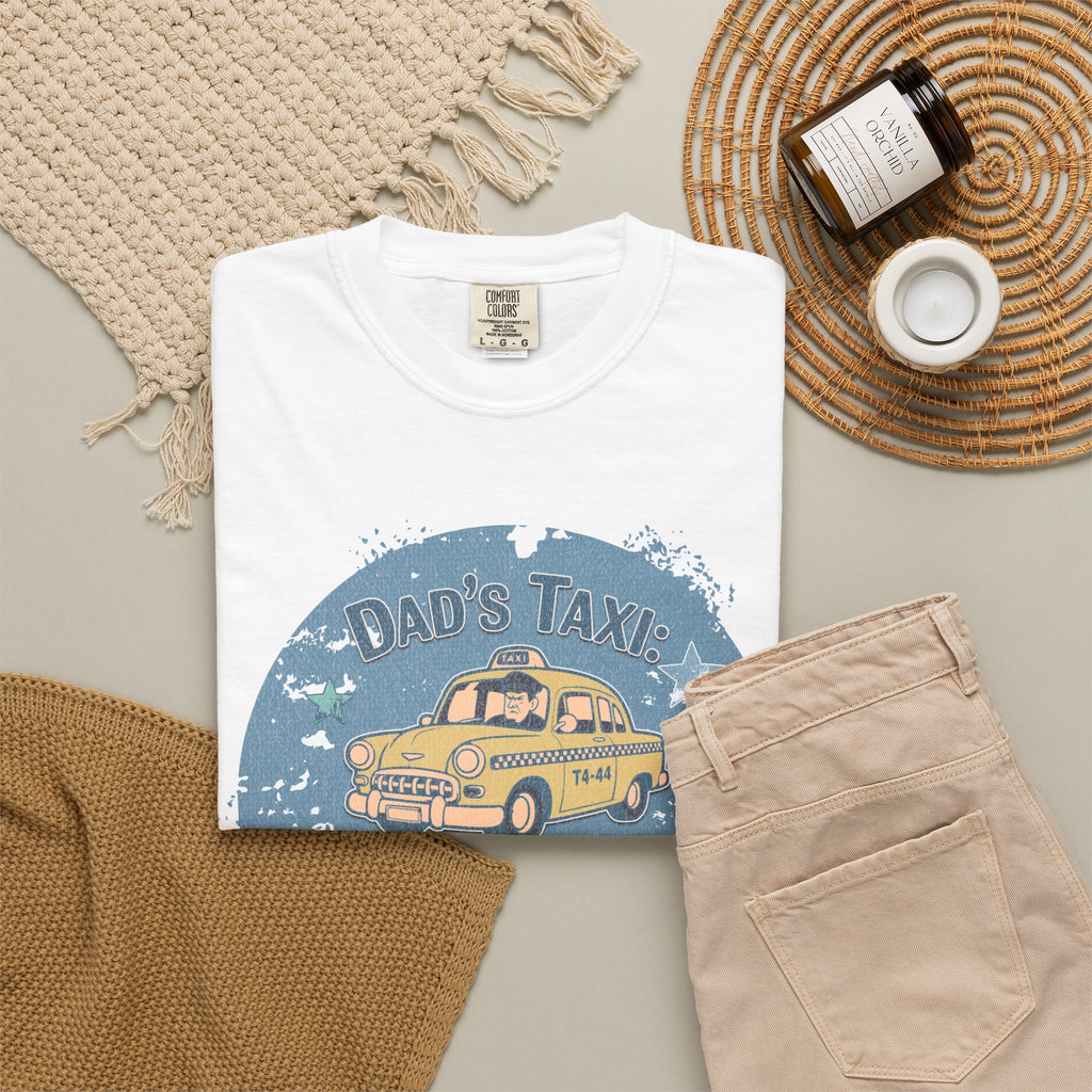 Textured Dad’s Taxi Graphic T-Shirt — “This Ride Includes Unwanted Detours” Vintage Family Humor Tee